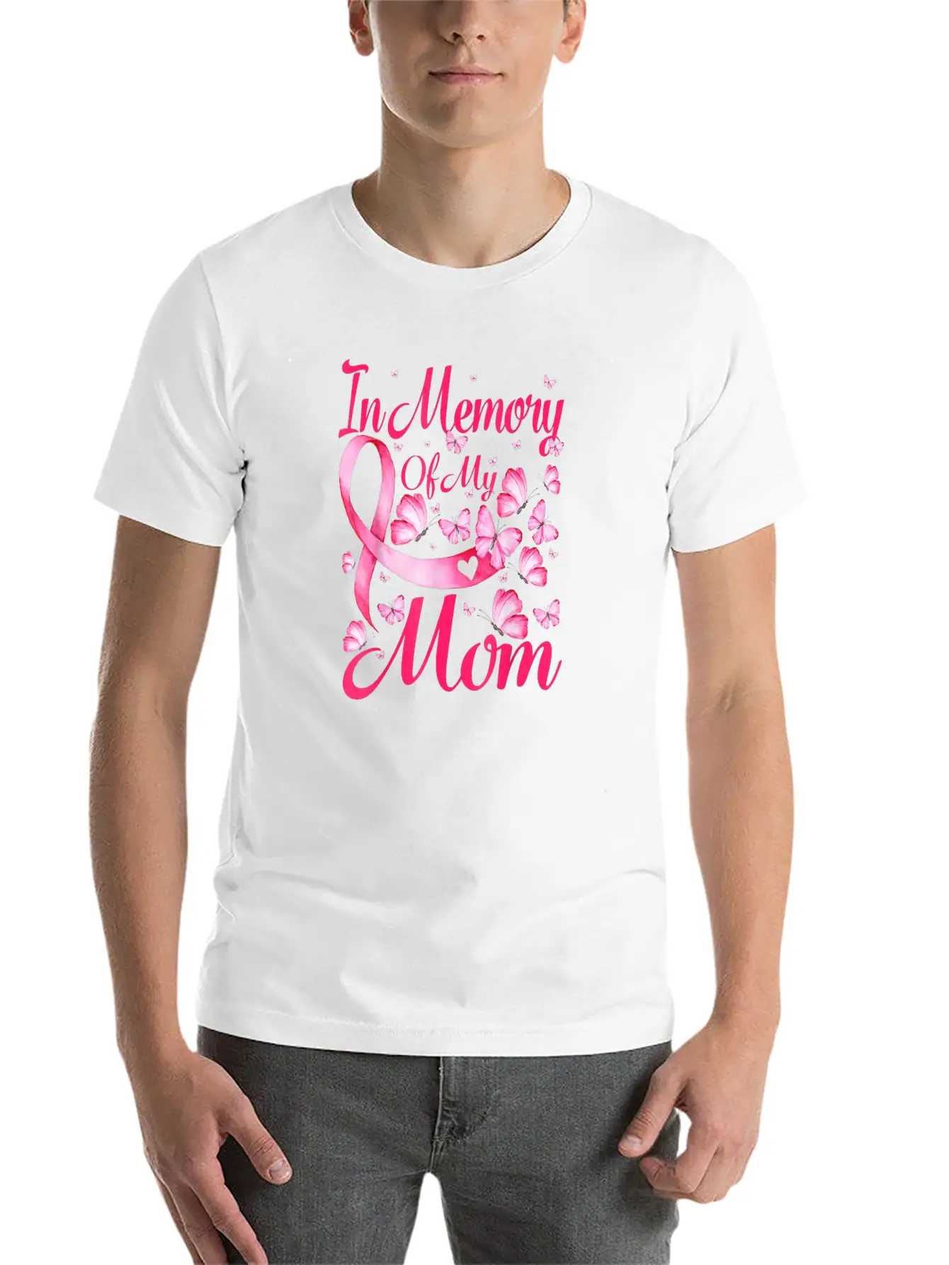In Memory Of My Mom Butterfly Breast Cancer Awaren Unisex Casual T-Shirt – Clean Design For Daily Comfort