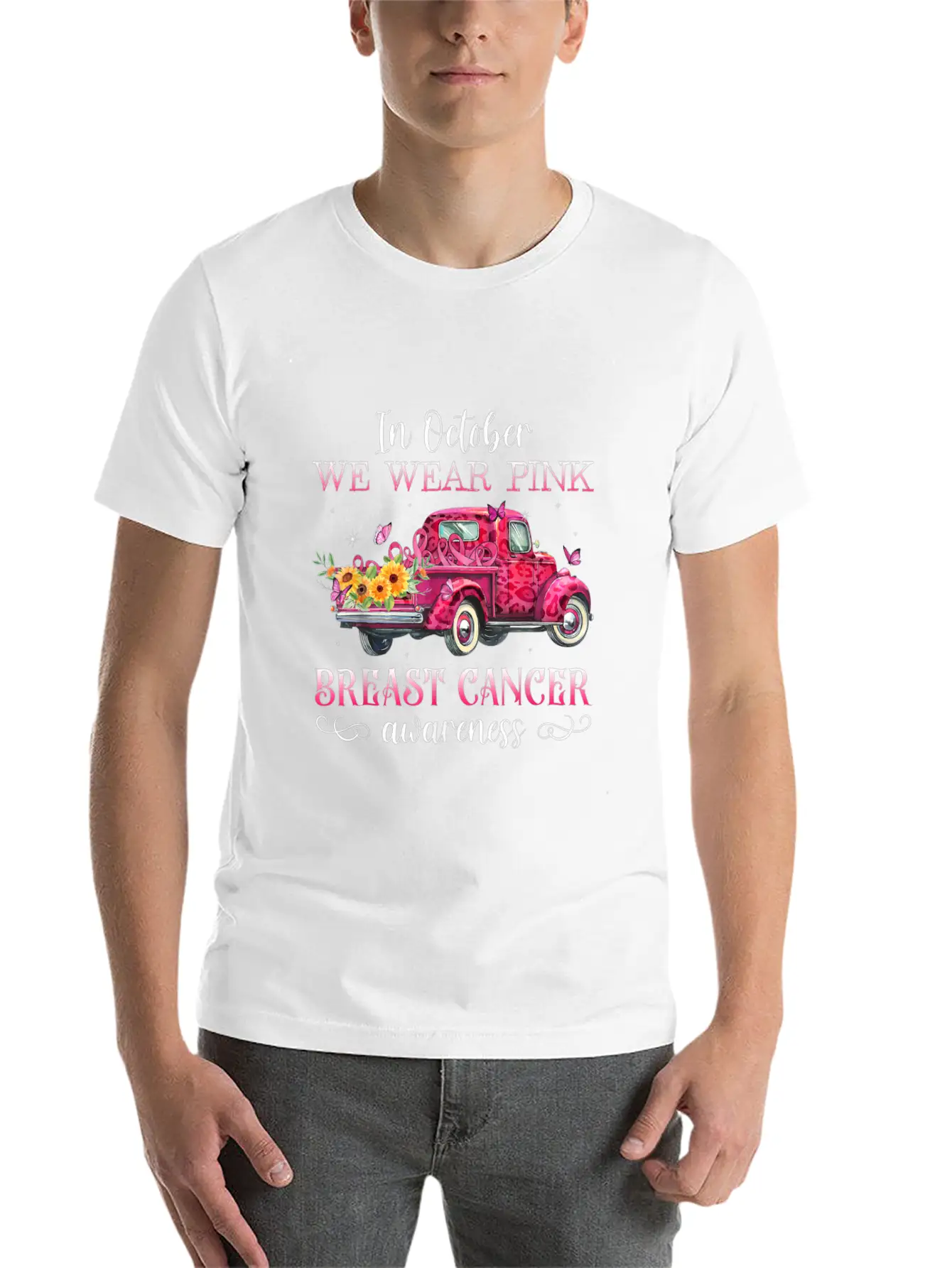 In October We Wear Pink Ribbon Leopard Truck Comfortable Minimalist Graphic Tee – Summer Style Essential