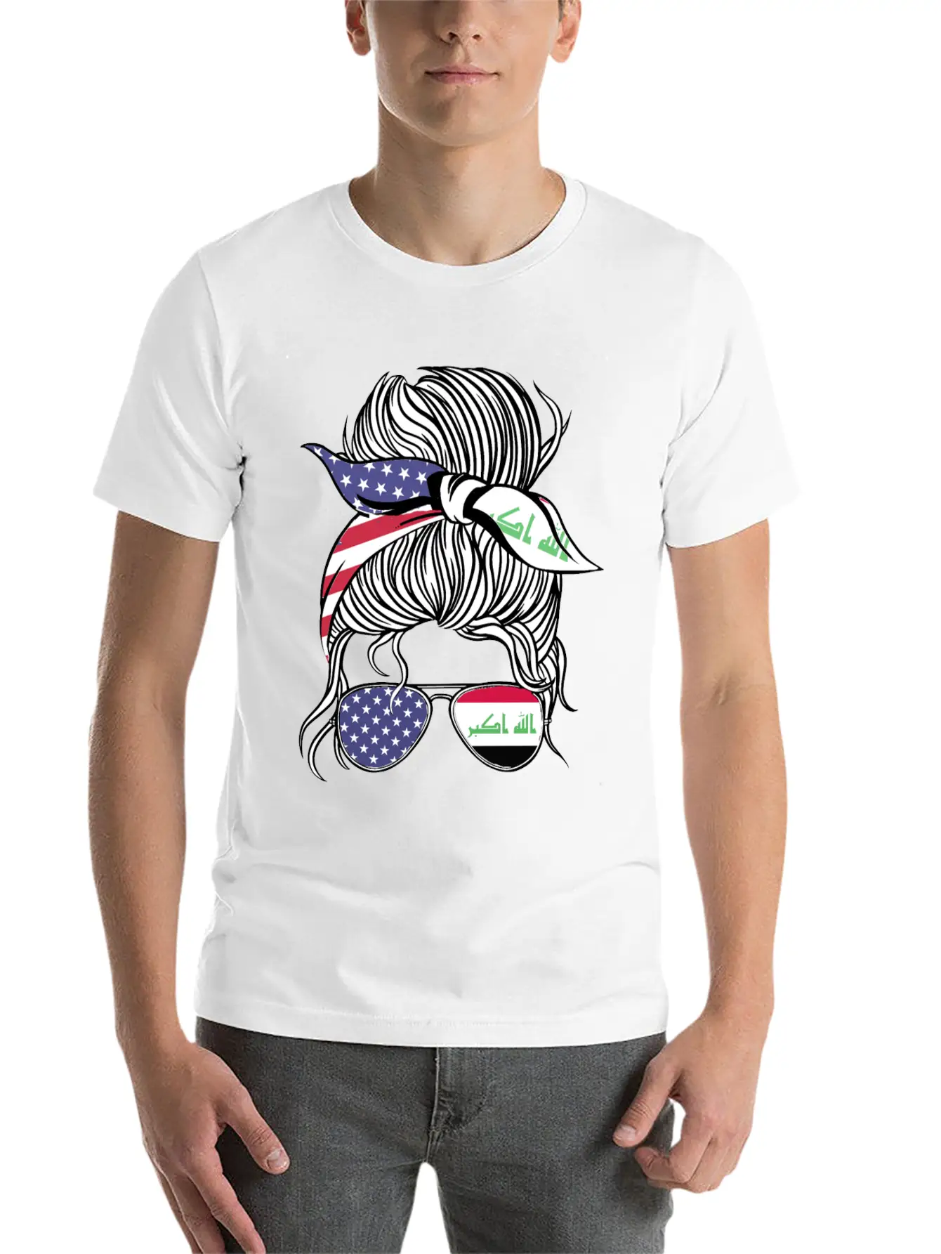 Iraqi American Patriot Proud Women Girl Flag Unisex Short Sleeve Soft Cotton T-Shirt – Casual Everyday Wear