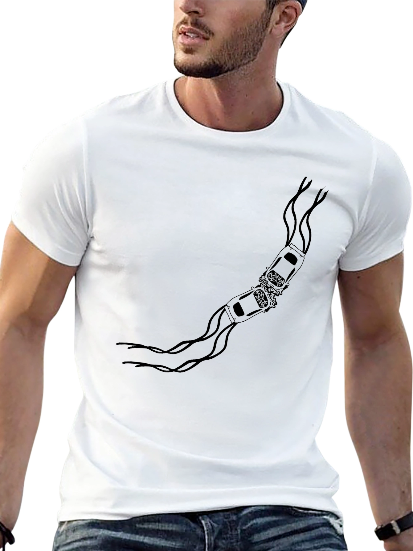 Black T-Shirt with Car Crash Design