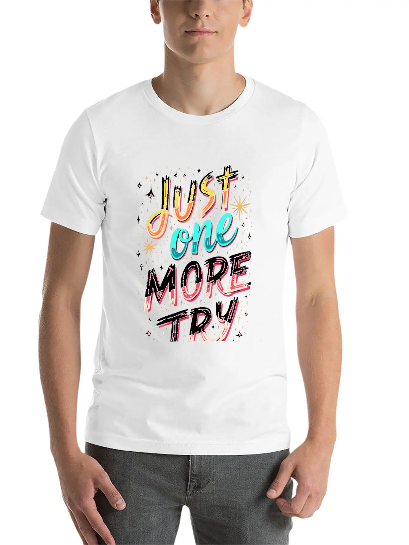 Just One More Try Inspirational Motivational Quote Essential Unisex Summer Tee – Soft Cotton Casual Fit