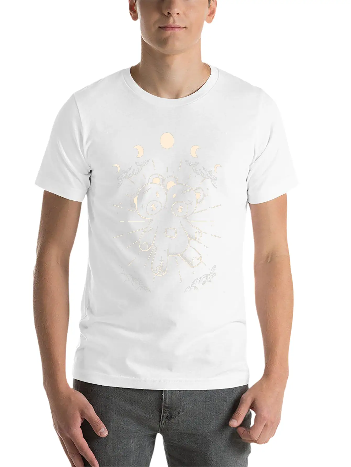 Kawaii Bear Moon Phases Gothic Two Headed Bear Unisex Short Sleeve Soft Cotton T-Shirt – Casual Everyday Wear
