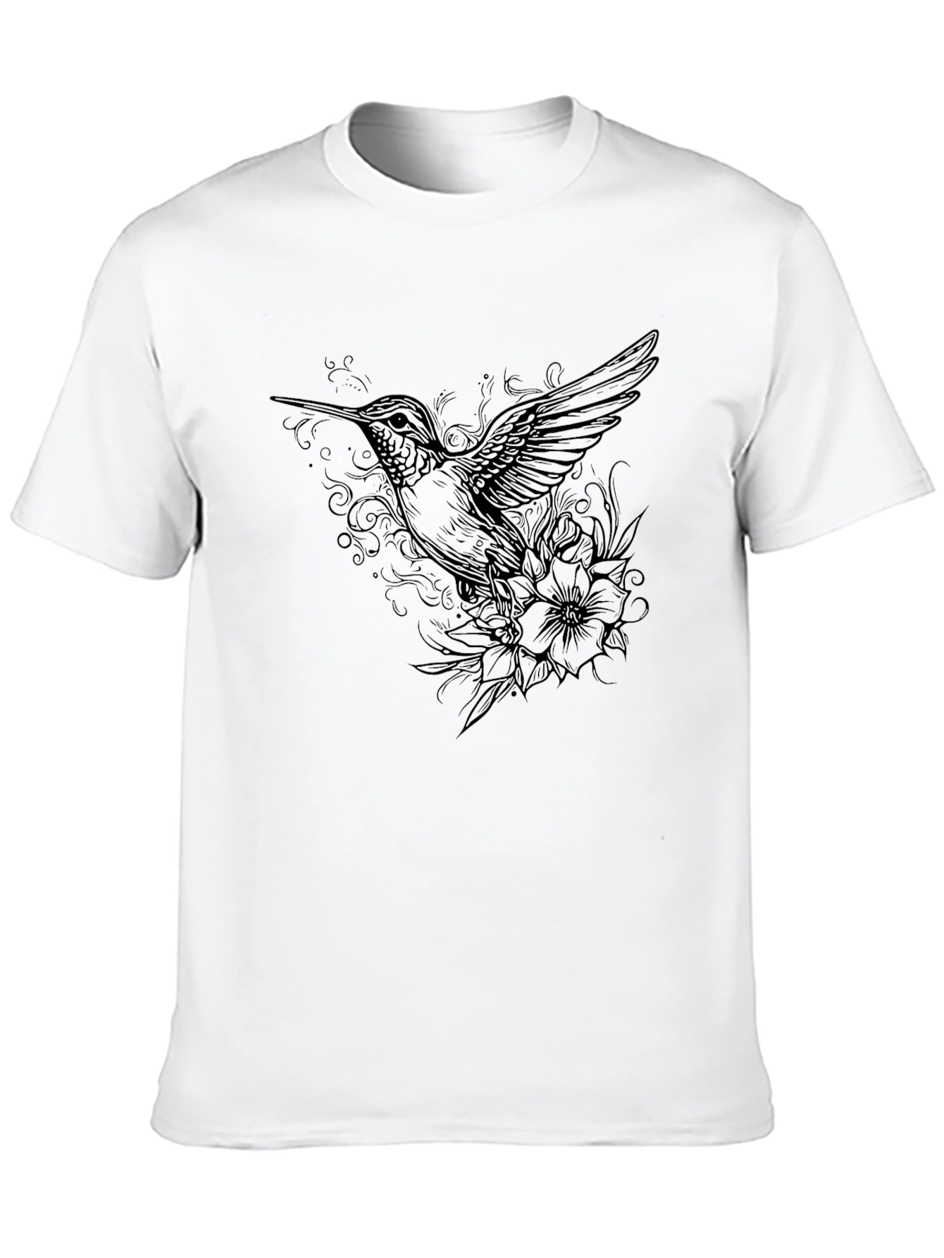 Hummingbird Floral Graphic Print Tee - Black