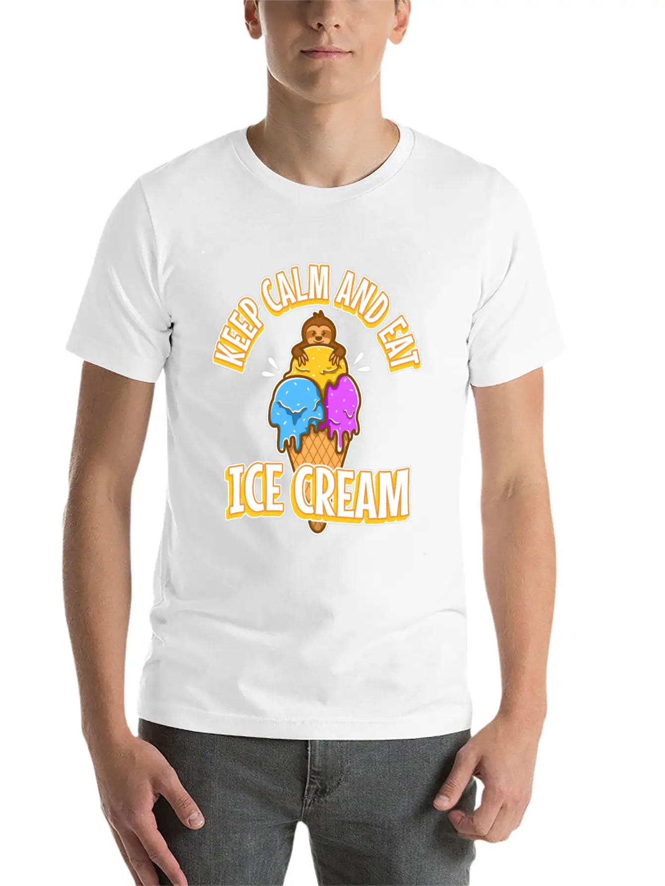 Keep Calm And Eat Ice Cream Unisex Short Sleeve Soft Cotton T-Shirt – Casual Everyday Wear