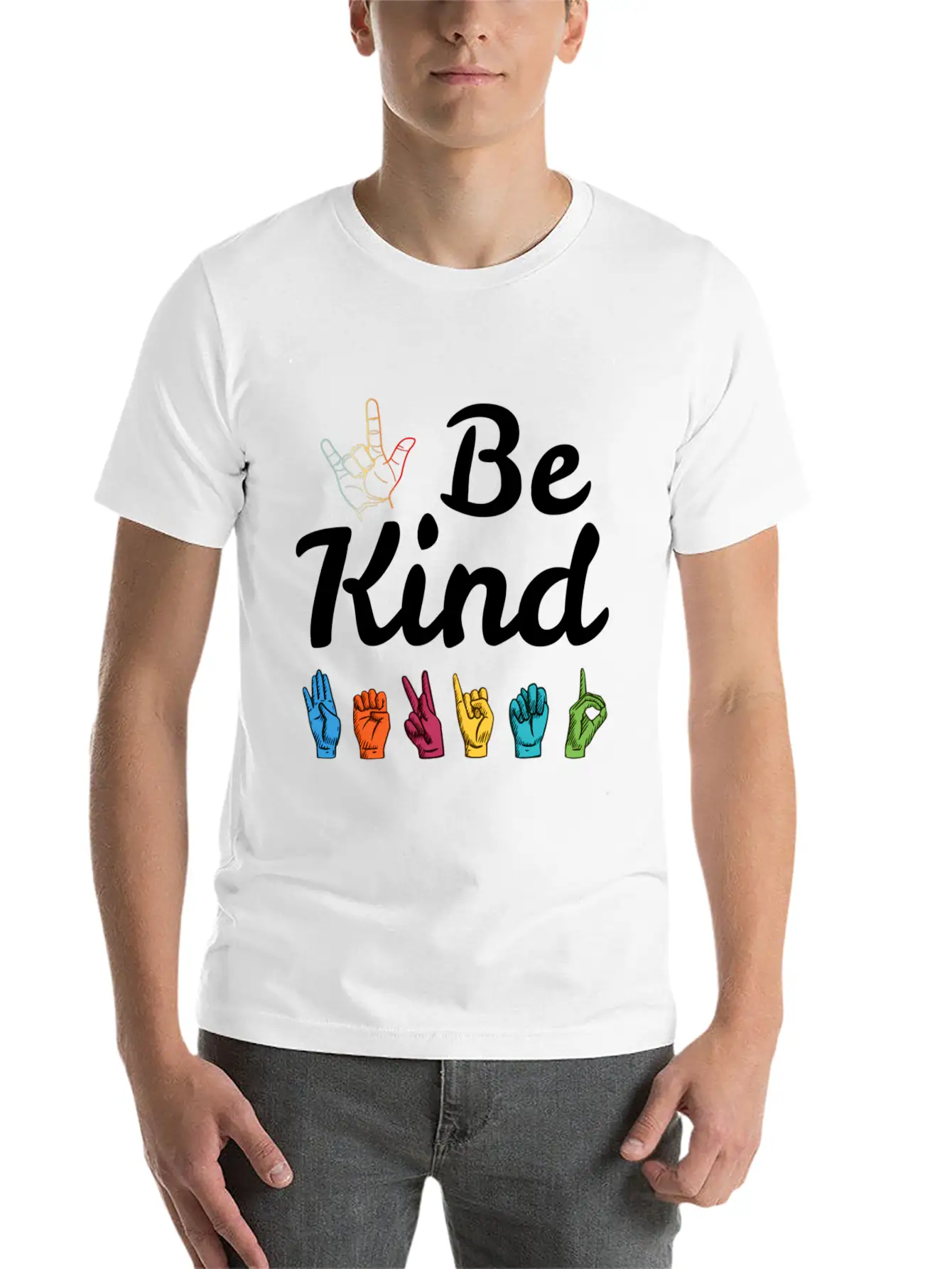 Kindness Asl Sign Language Anti Bullying Teacher Basic Graphic T-Shirt – Daily Comfort In Soft Cotton