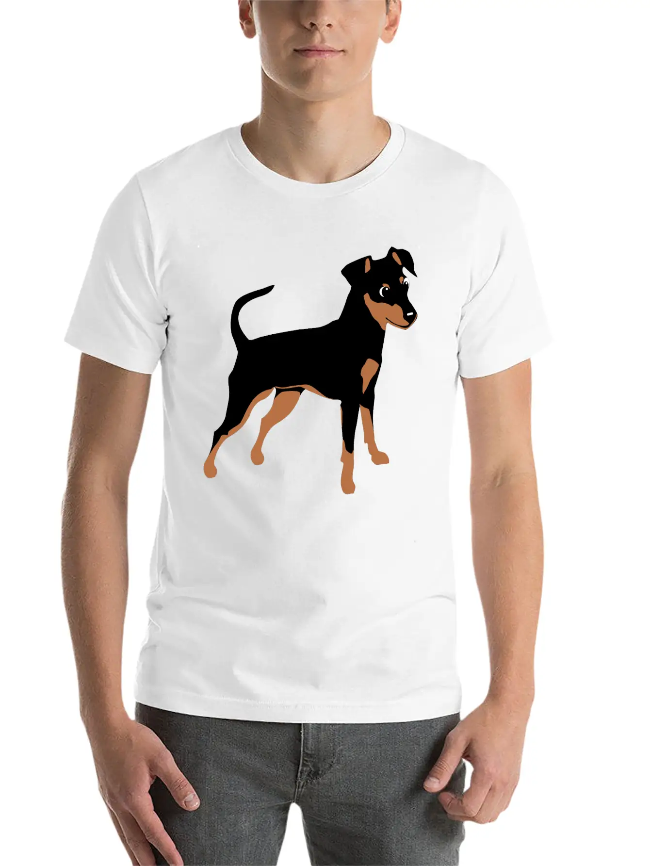 Kookie Cartoon Miniature Pinscher Natural Unisex Short Sleeve Soft Cotton T-Shirt – Casual Everyday Wear