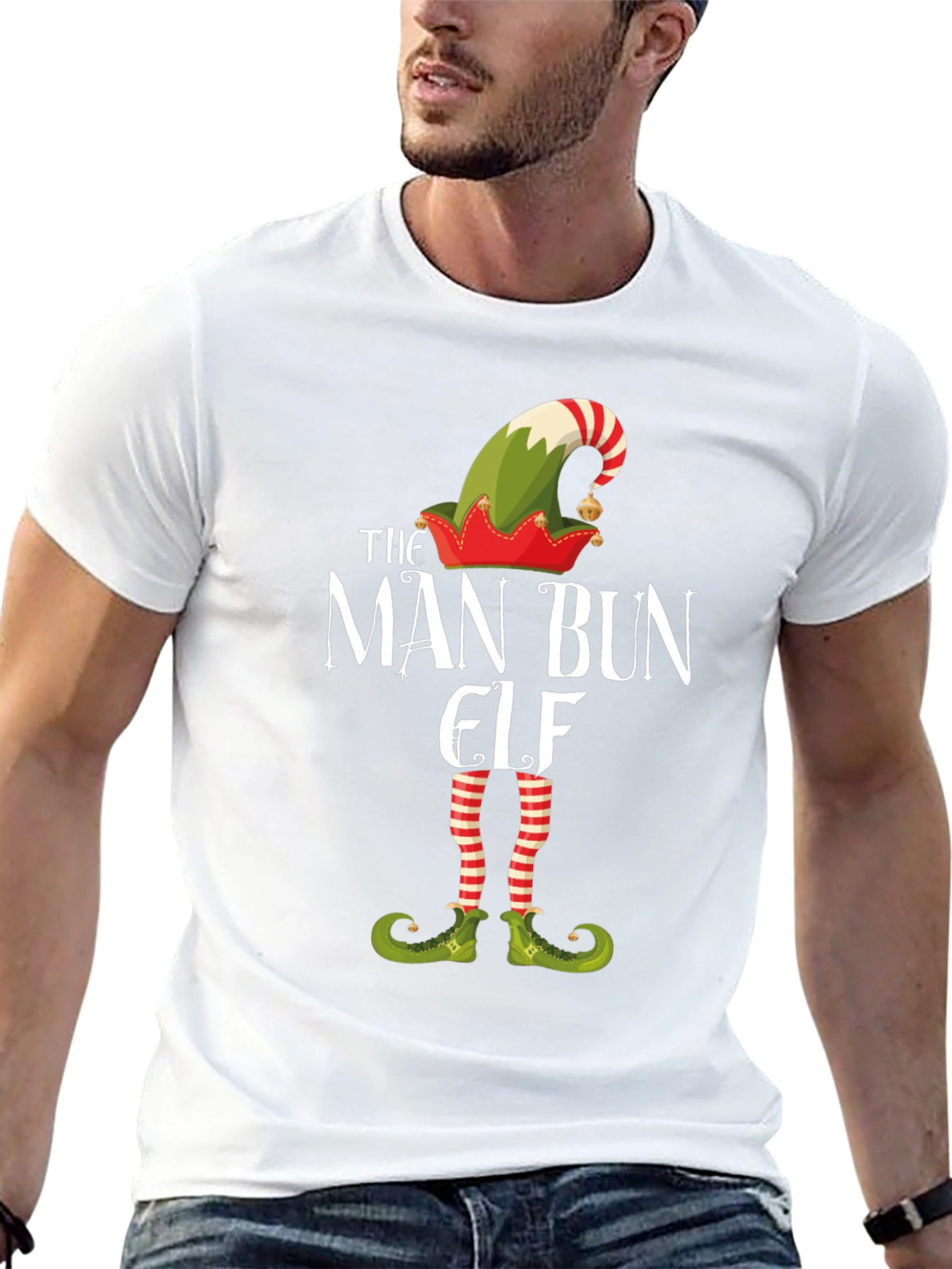 Man Bun Elf Christmas Graphic Tee