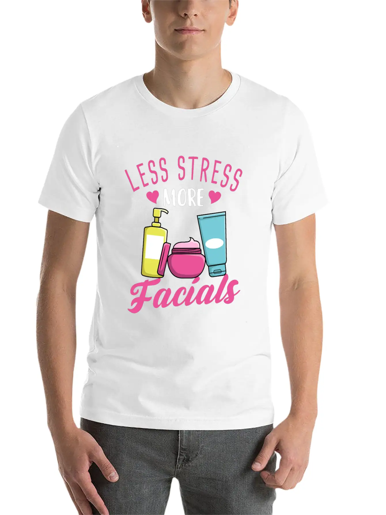 Less Stress More Facials Unisex Short Sleeve Soft Cotton T-Shirt – Casual Everyday Wear
