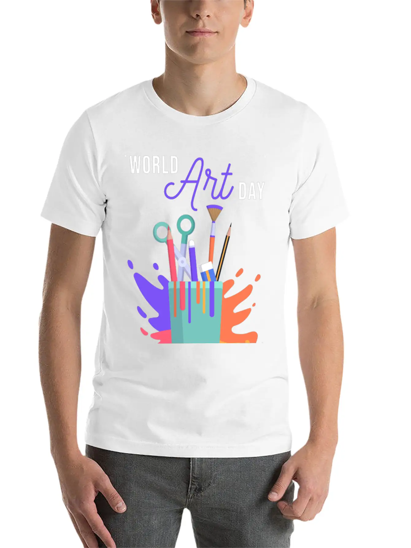 Let's Celebrate The Day, Art Day Unisex Short Sleeve Soft Cotton T-Shirt – Casual Everyday Wear
