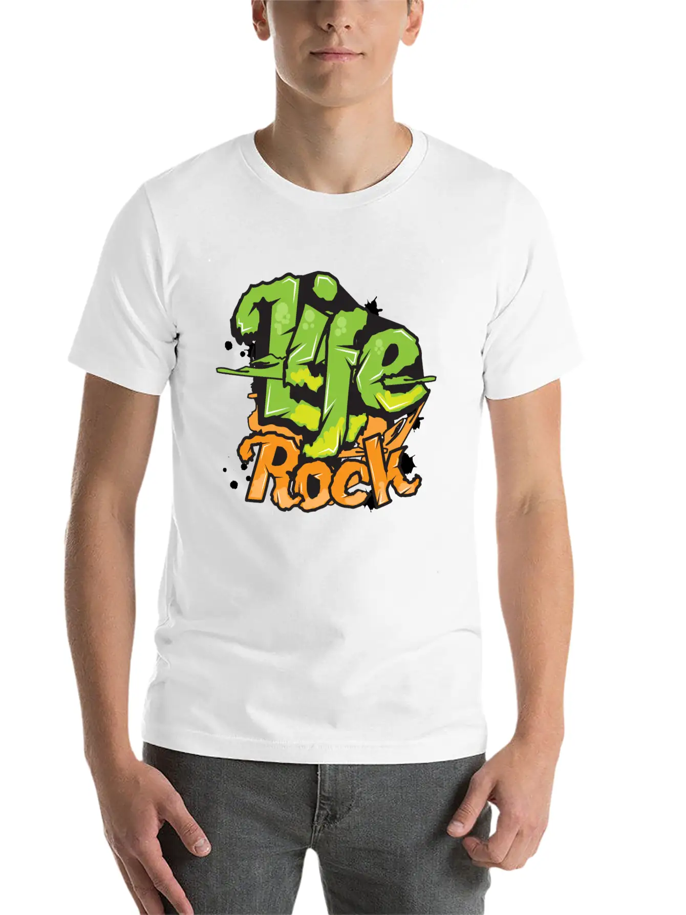Life Rock Text Art- Graffiti Grunge Style Design Stylish Everyday T-Shirt – Unisex Basic Cotton Tee
