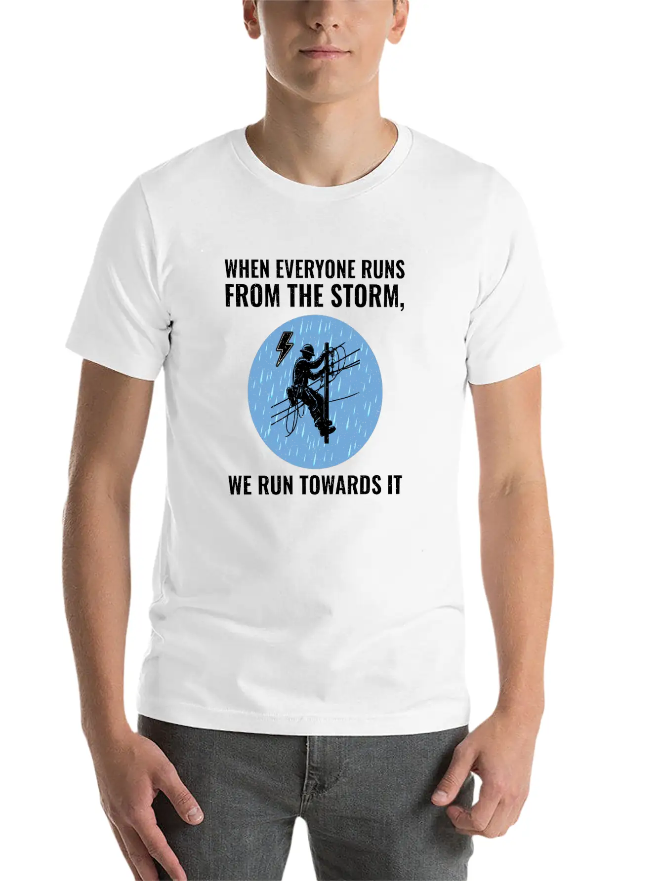 Lineman Storm Brave Dedicated Hero Power Grid Stylish Everyday T-Shirt – Unisex Basic Cotton Tee