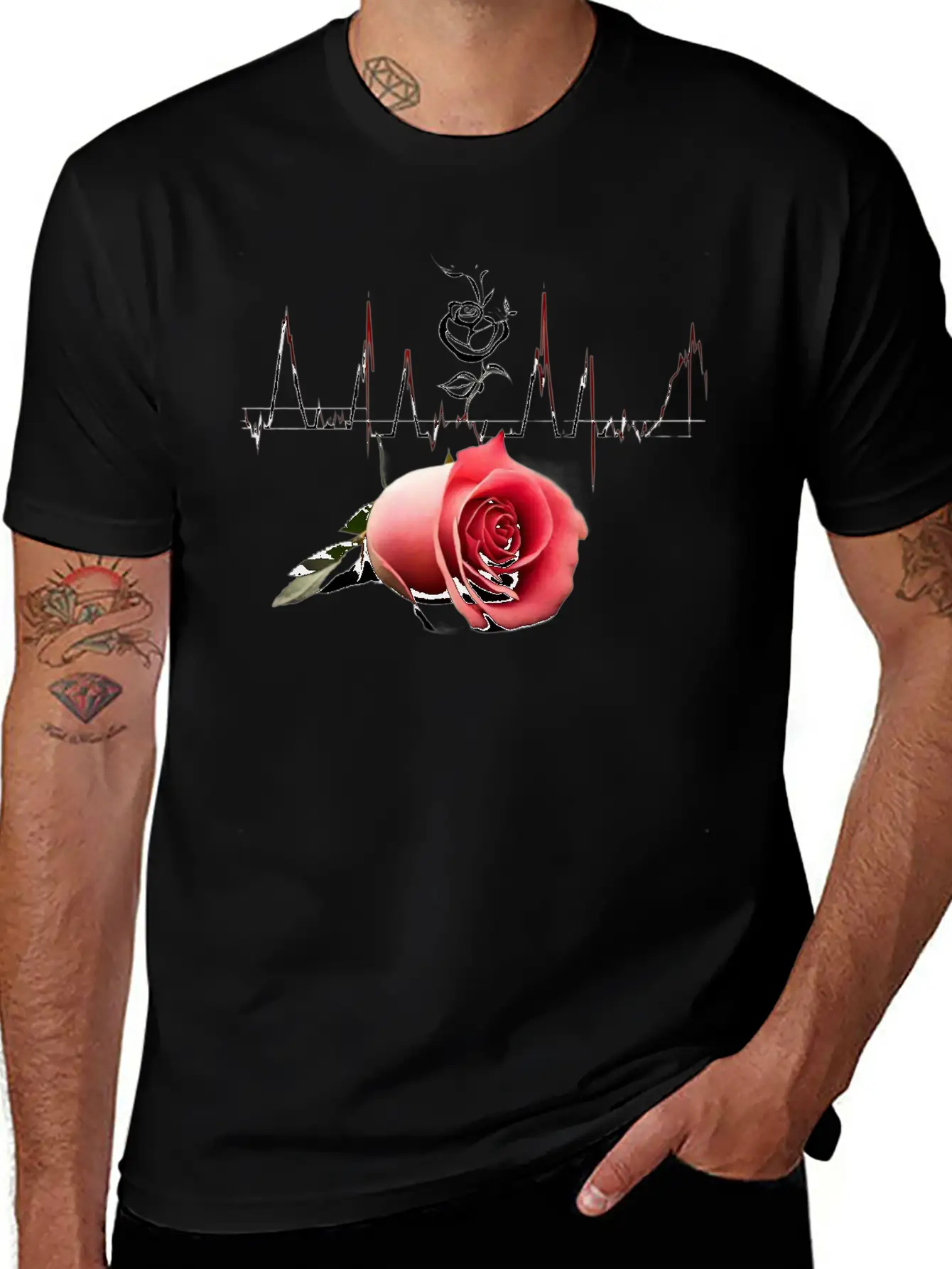 "Love's Pulse: The Rose Heartbeat" Unisex Short Sleeve Soft Cotton T-Shirt – Casual Everyday Wear