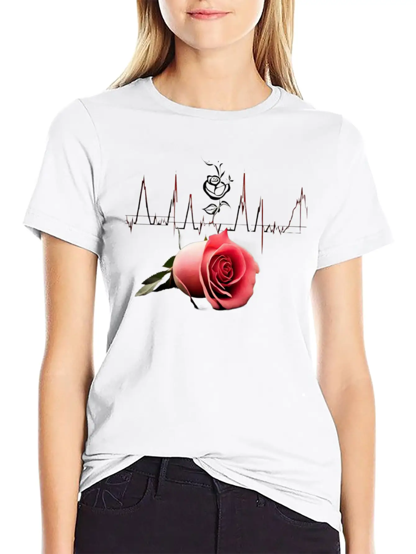 "Love's Pulse: The Rose Heartbeat" Unisex Short Sleeve Soft Cotton T-Shirt – Casual Everyday Wear