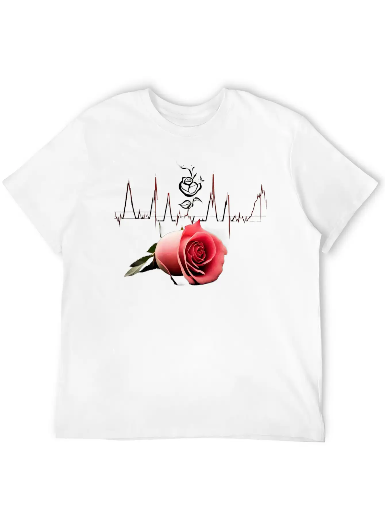 "Love's Pulse: The Rose Heartbeat" Unisex Short Sleeve Soft Cotton T-Shirt – Casual Everyday Wear