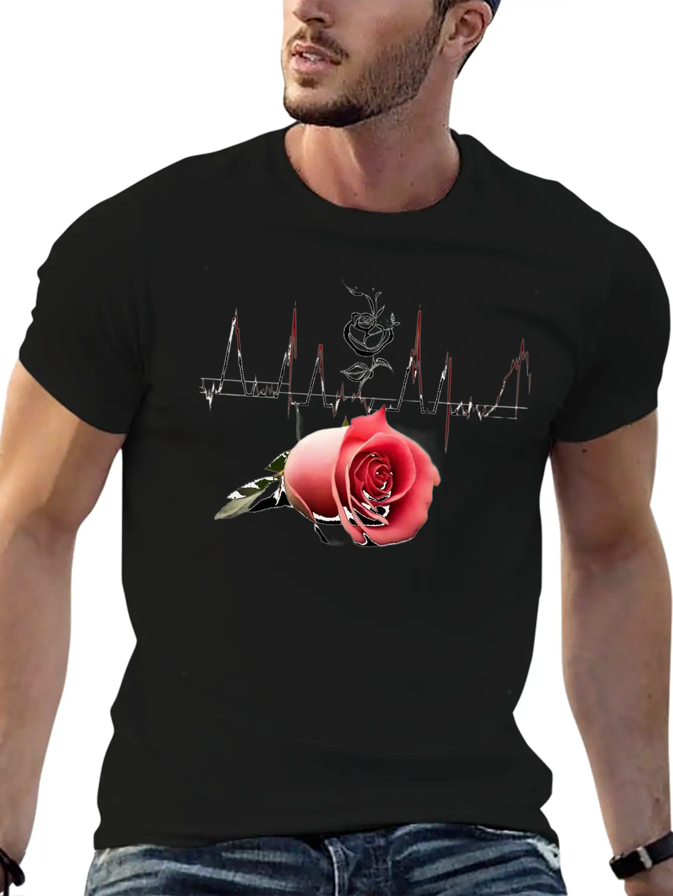 "Love's Pulse: The Rose Heartbeat" Unisex Short Sleeve Soft Cotton T-Shirt – Casual Everyday Wear