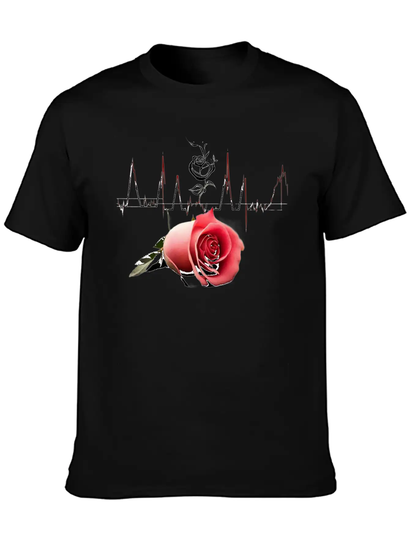 "Love's Pulse: The Rose Heartbeat" Unisex Short Sleeve Soft Cotton T-Shirt – Casual Everyday Wear