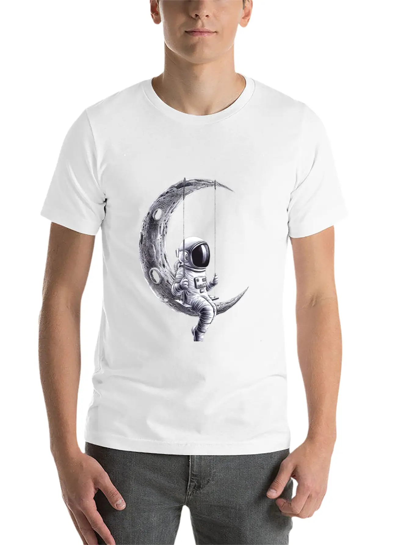 Lunar Swing Astronaut Relaxing In Space Unisex Short Sleeve Soft Cotton T-Shirt – Casual Everyday Wear