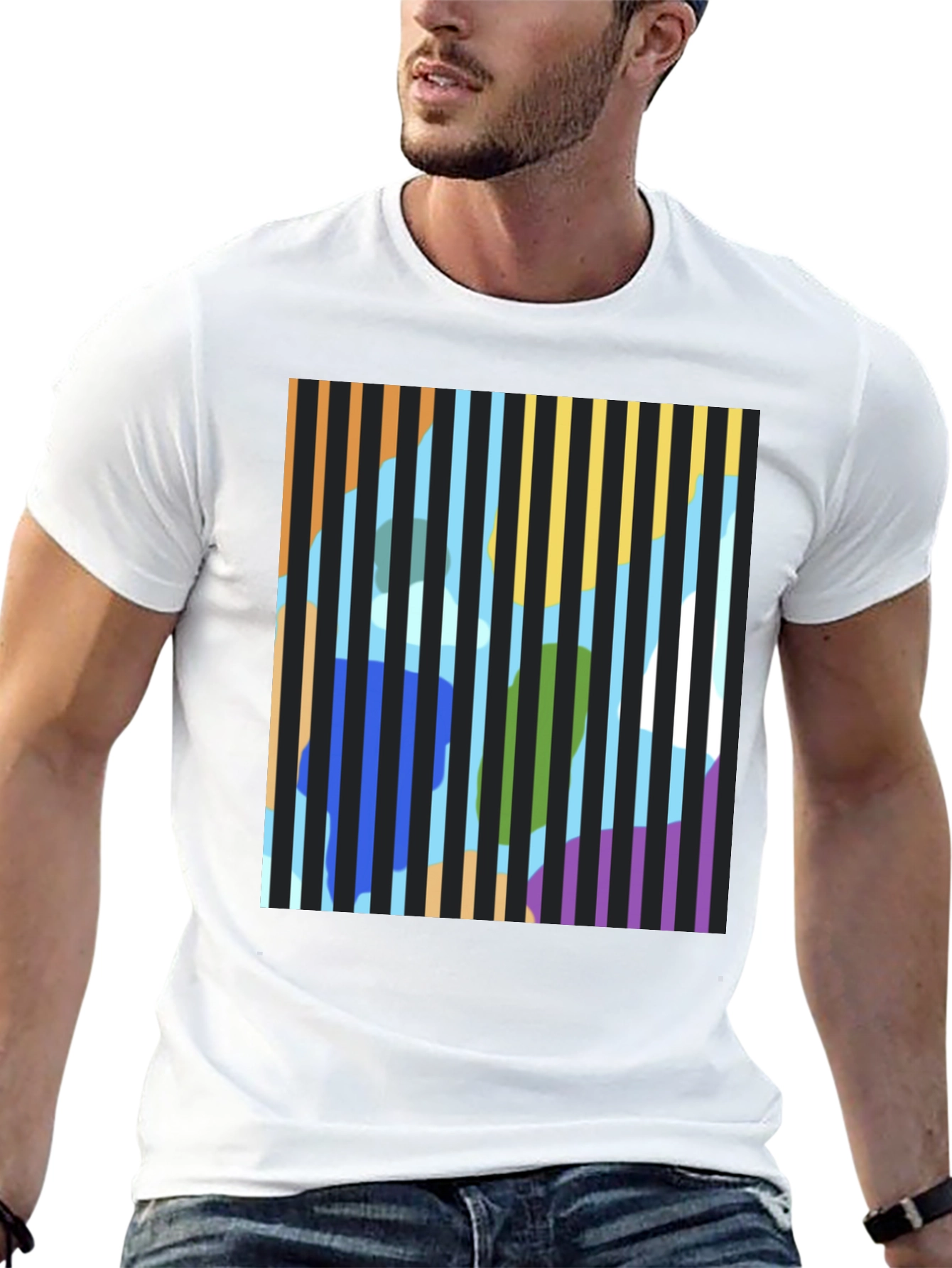 Abstract Striped Graphic Print T-Shirt