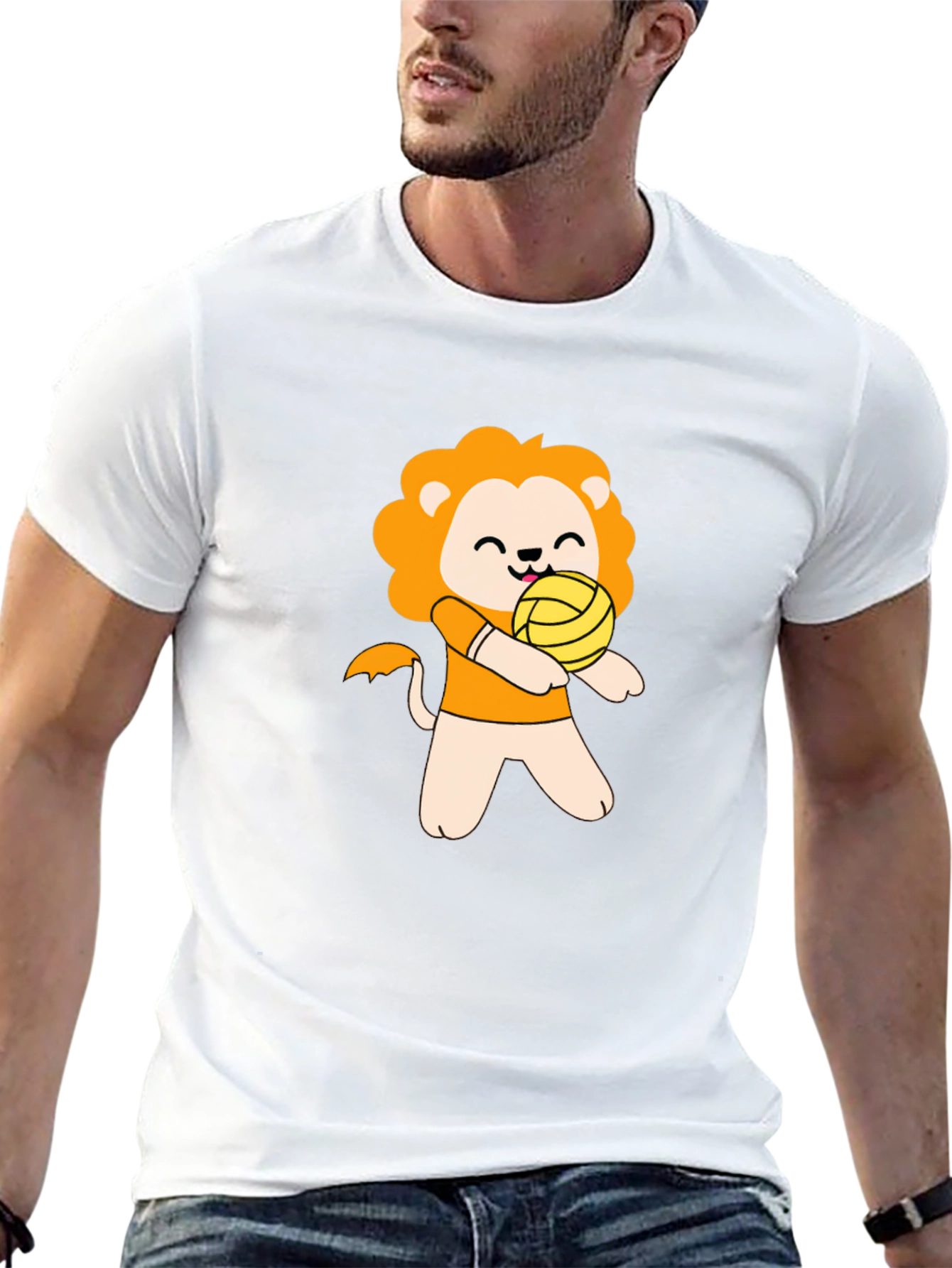 Cute Lion Volleyball Player Graphic T-Shirt