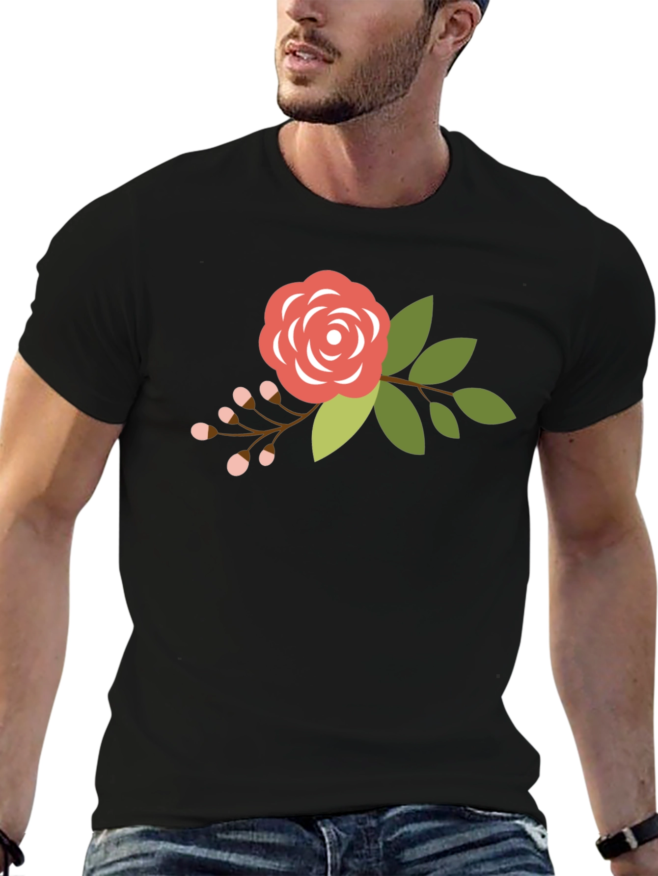 Floral Rose Graphic Tee - Mens Black T-Shirt