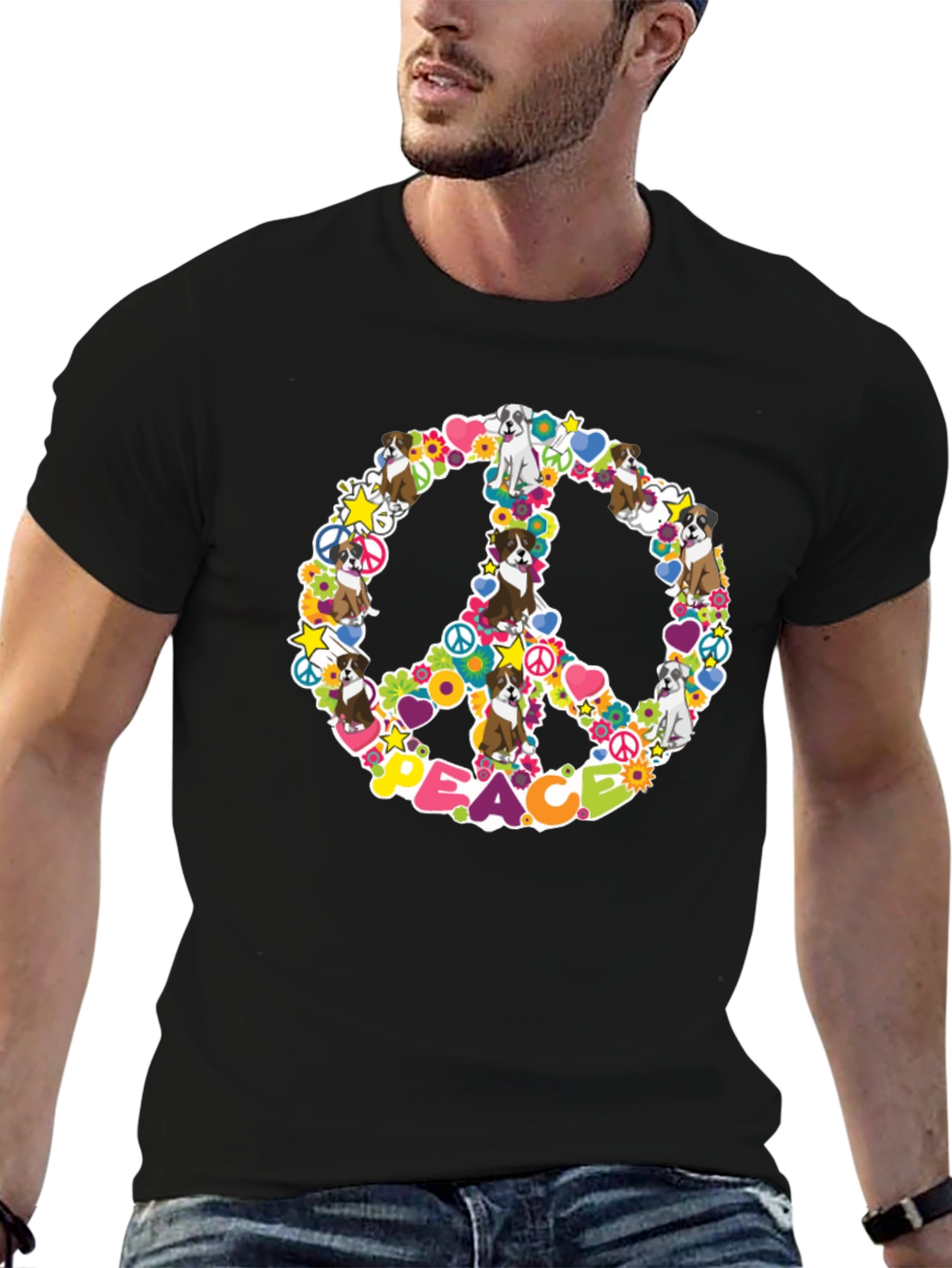 Peace Sign Boxer Dog T-Shirt