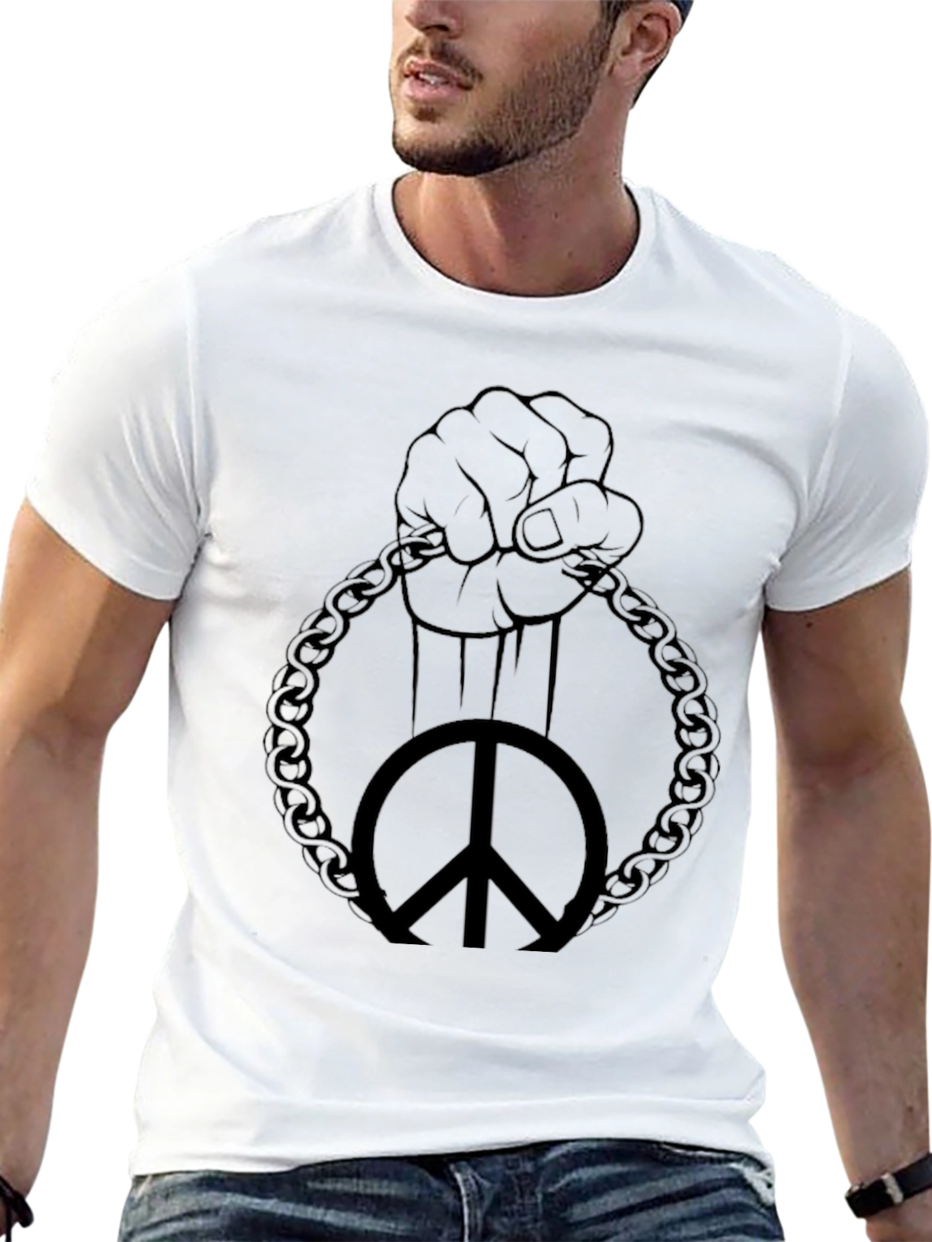 Peace Fist Chain Graphic Tee - Black