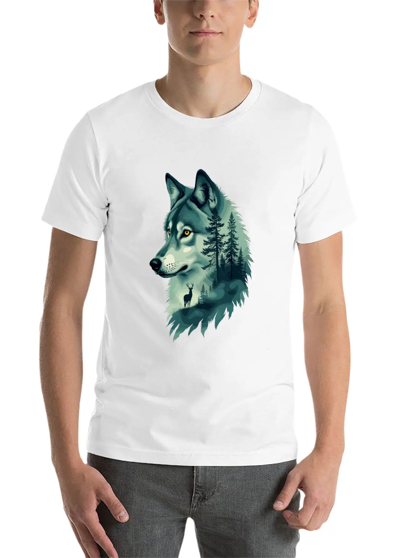 Majestic Wolf And Deer Nature Art Basic Graphic T-Shirt – Daily Comfort In Soft Cotton