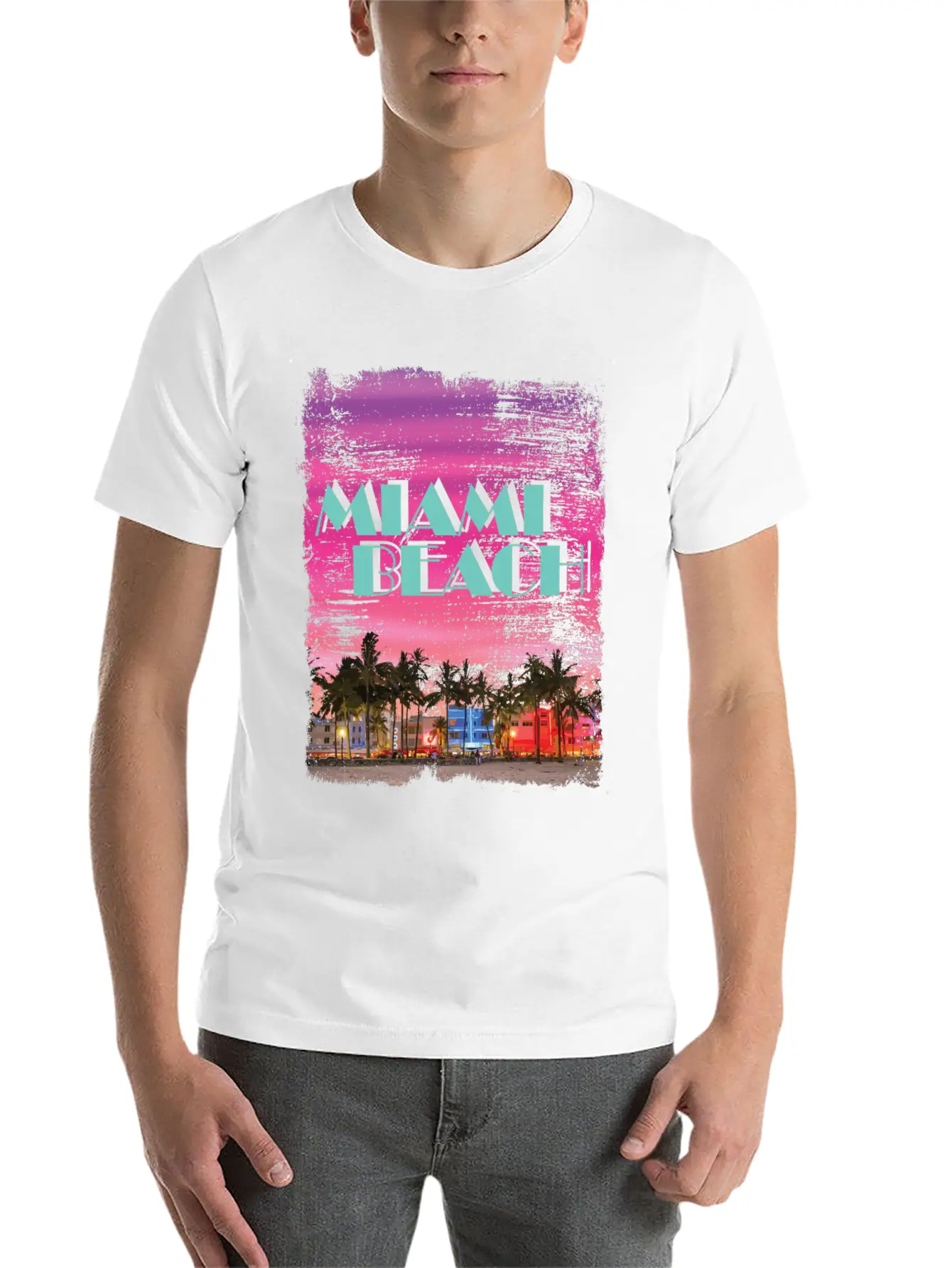 Miami Beach 80er Retro Vaporwave Stylish Everyday T-Shirt – Unisex Basic Cotton Tee