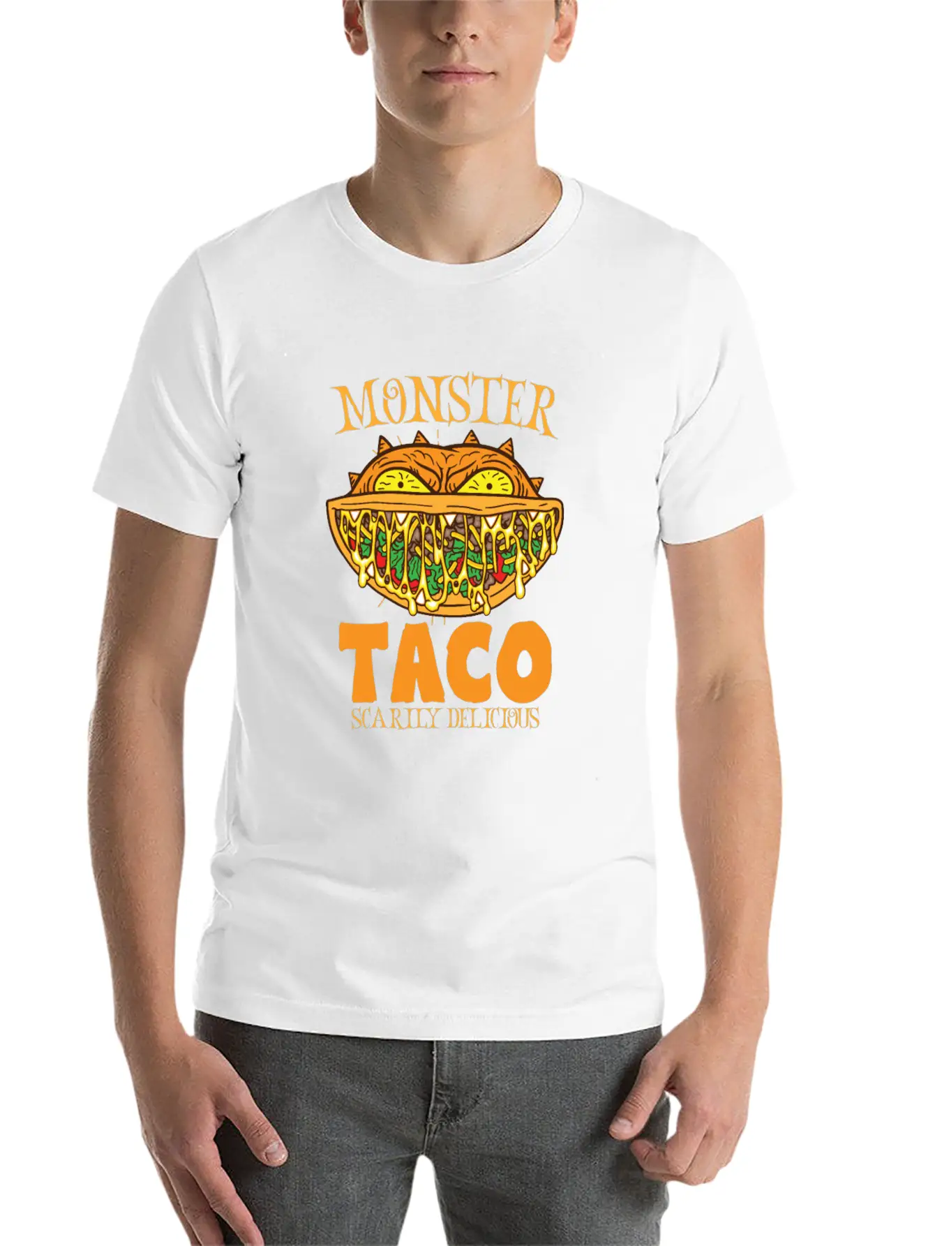 Monster Taco Horror Taco Halloween Taco Costume Unisex Short Sleeve Soft Cotton T-Shirt – Casual Everyday Wear