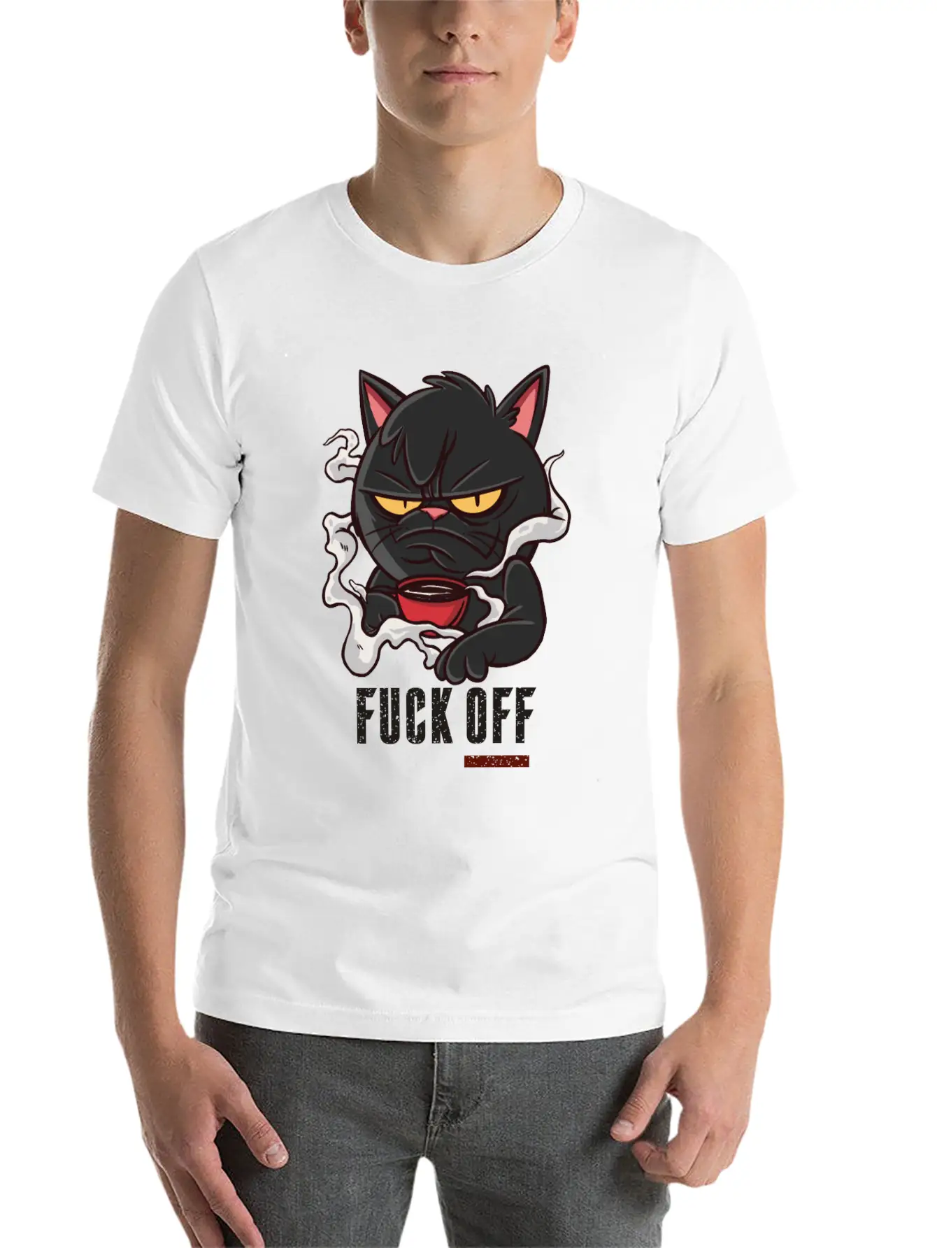 MOODY CAT MORNING COFFEE Unisex Short Sleeve Soft Cotton T-Shirt – Casual Everyday Wear