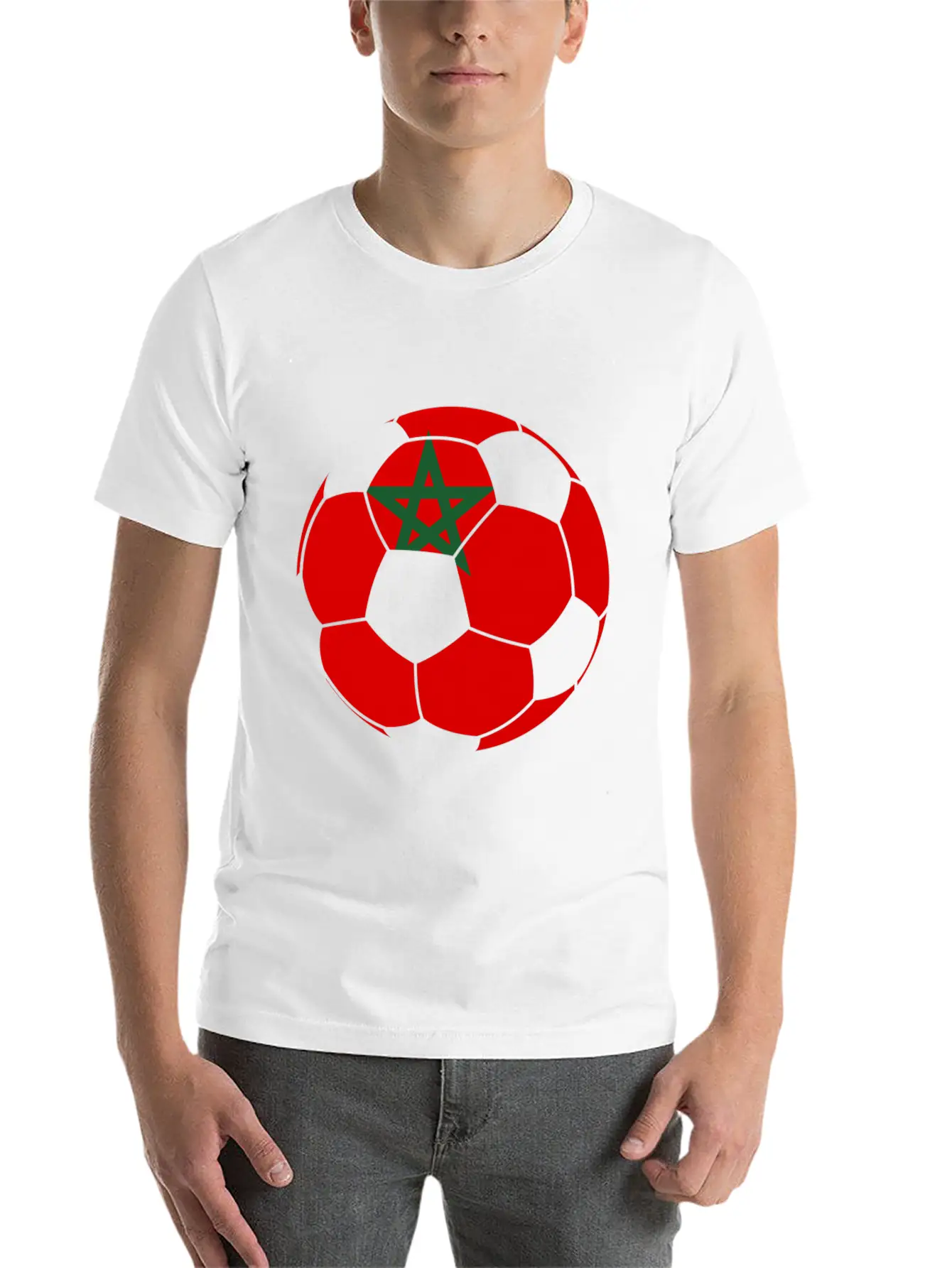 Morocco Flag Moroccan Soccer Supporter For Stylish Everyday T-Shirt – Unisex Basic Cotton Tee