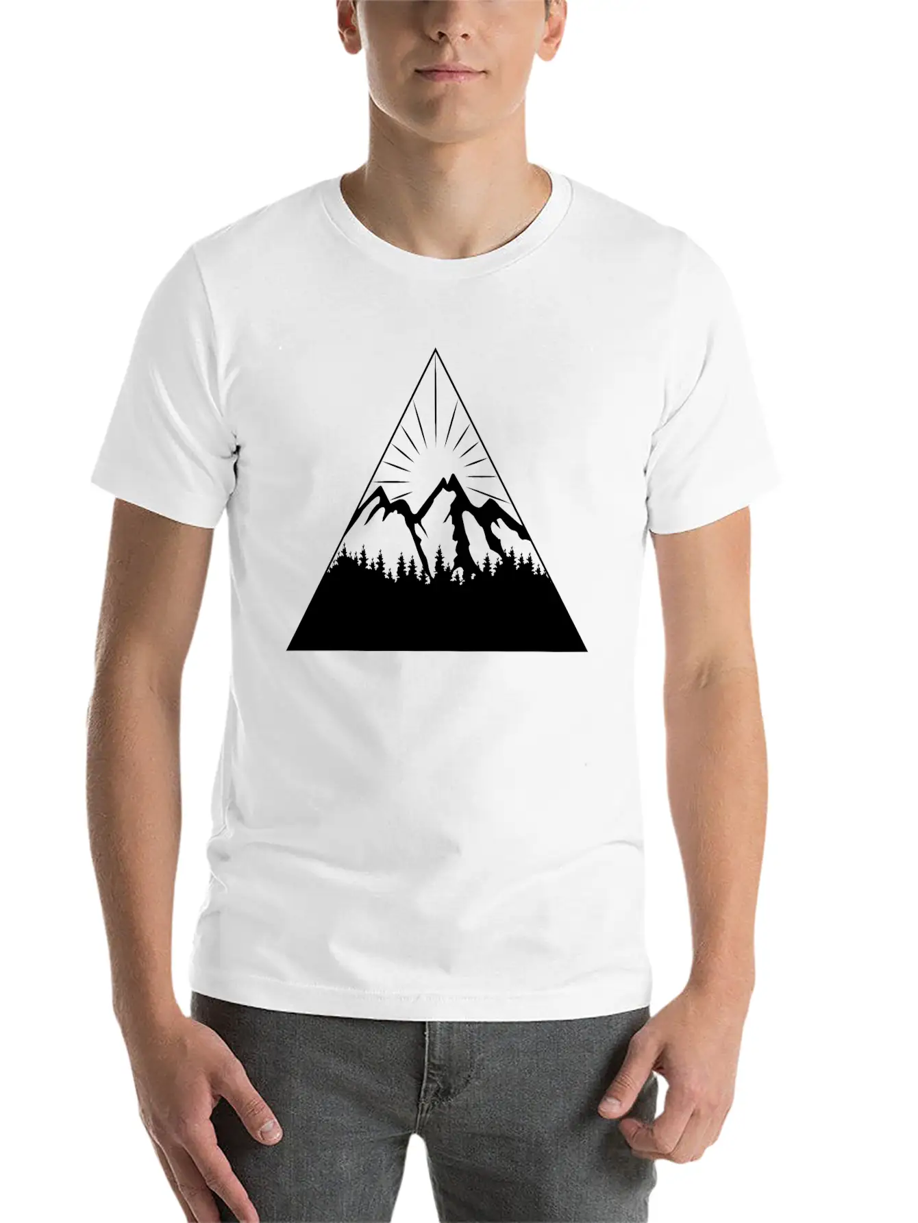 Mountain Sun Trees Triangle Abstract Comfortable Minimalist Graphic Tee – Summer Style Essential