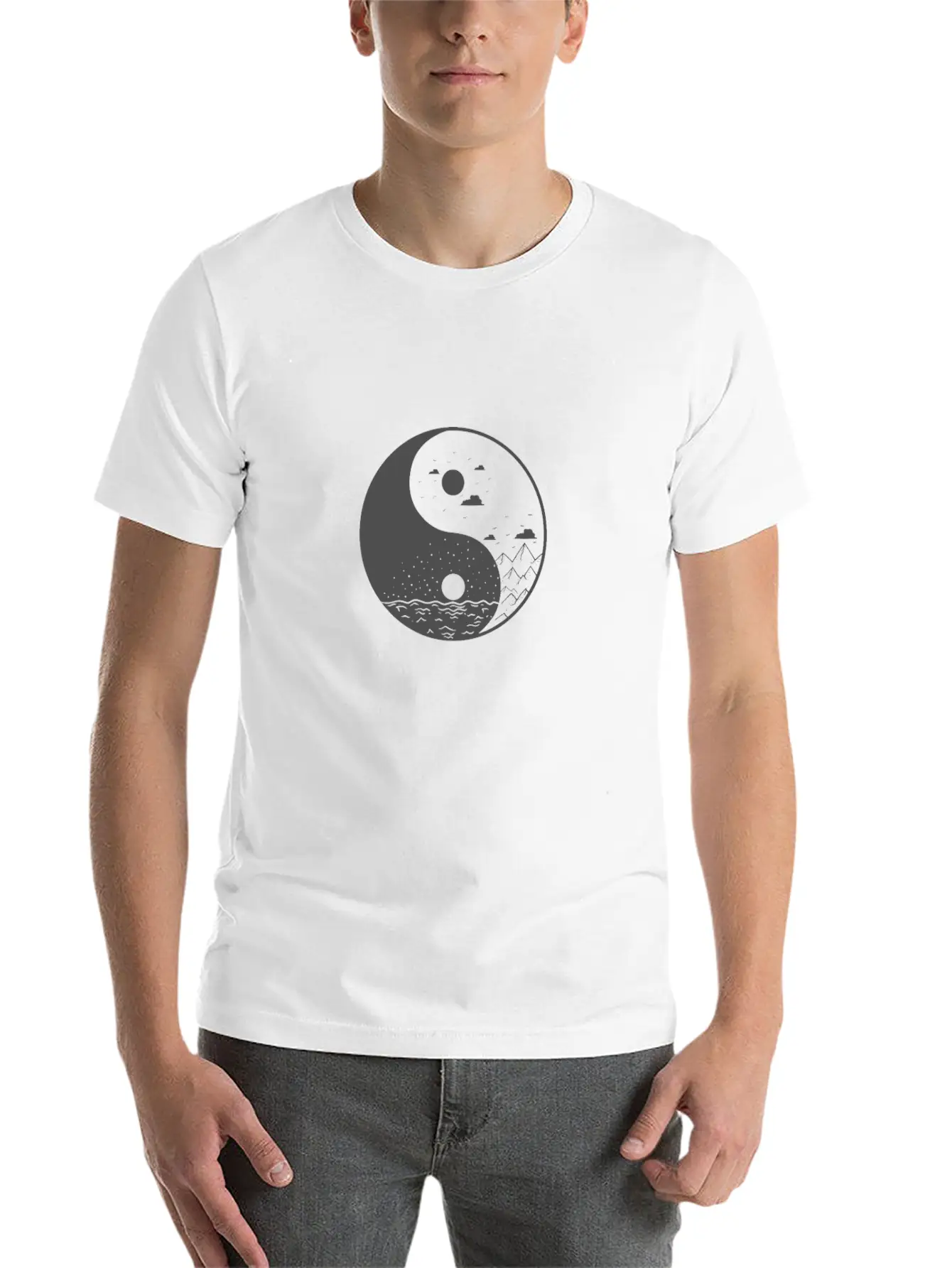 Mountains Yin And Yang Symbol Sign Comfortable Minimalist Graphic Tee – Summer Style Essential
