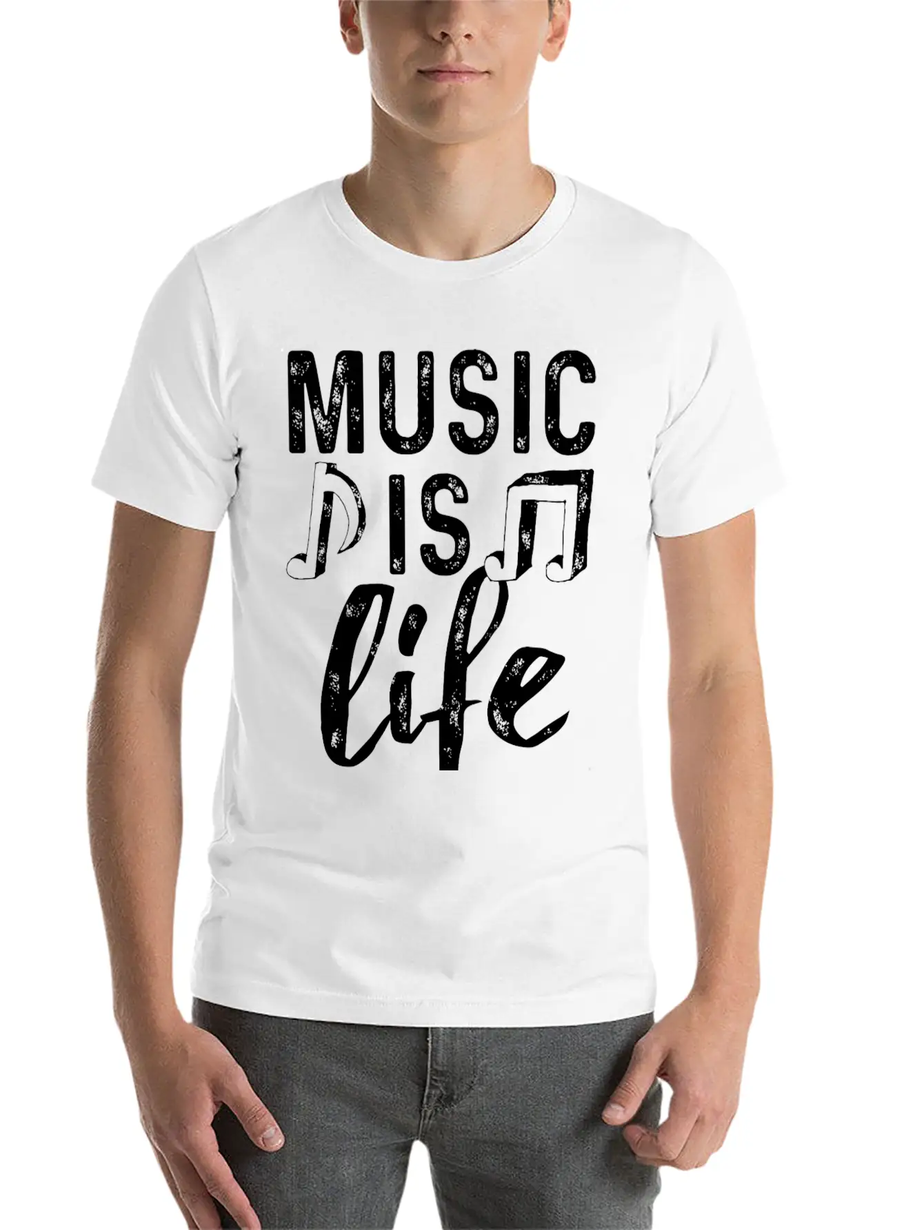Music Is Life2 Weiss Stylish Everyday T-Shirt – Unisex Basic Cotton Tee