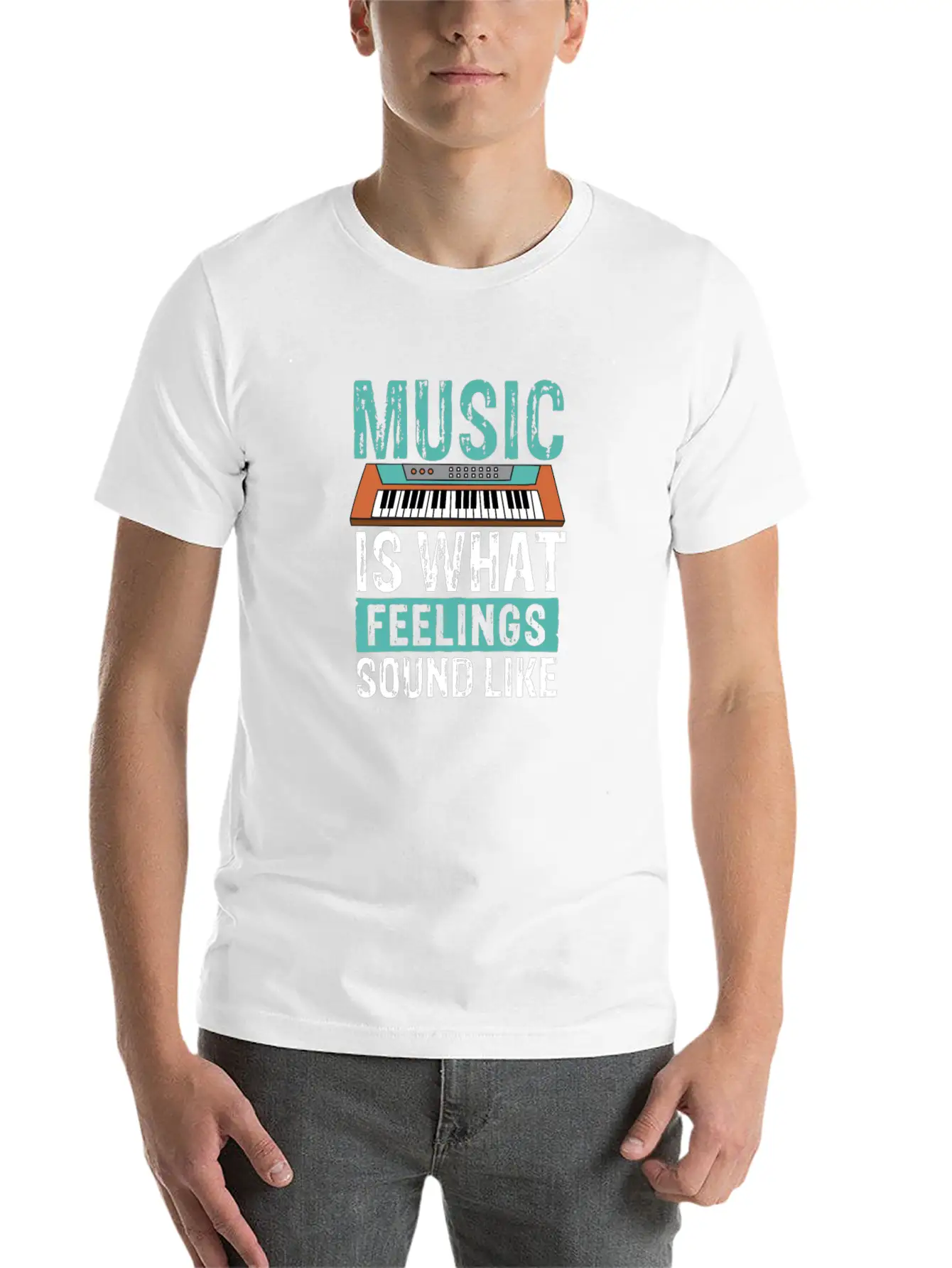 Music Is What Feelings Sound Like Keyboard Piano Stylish Everyday T-Shirt – Unisex Basic Cotton Tee