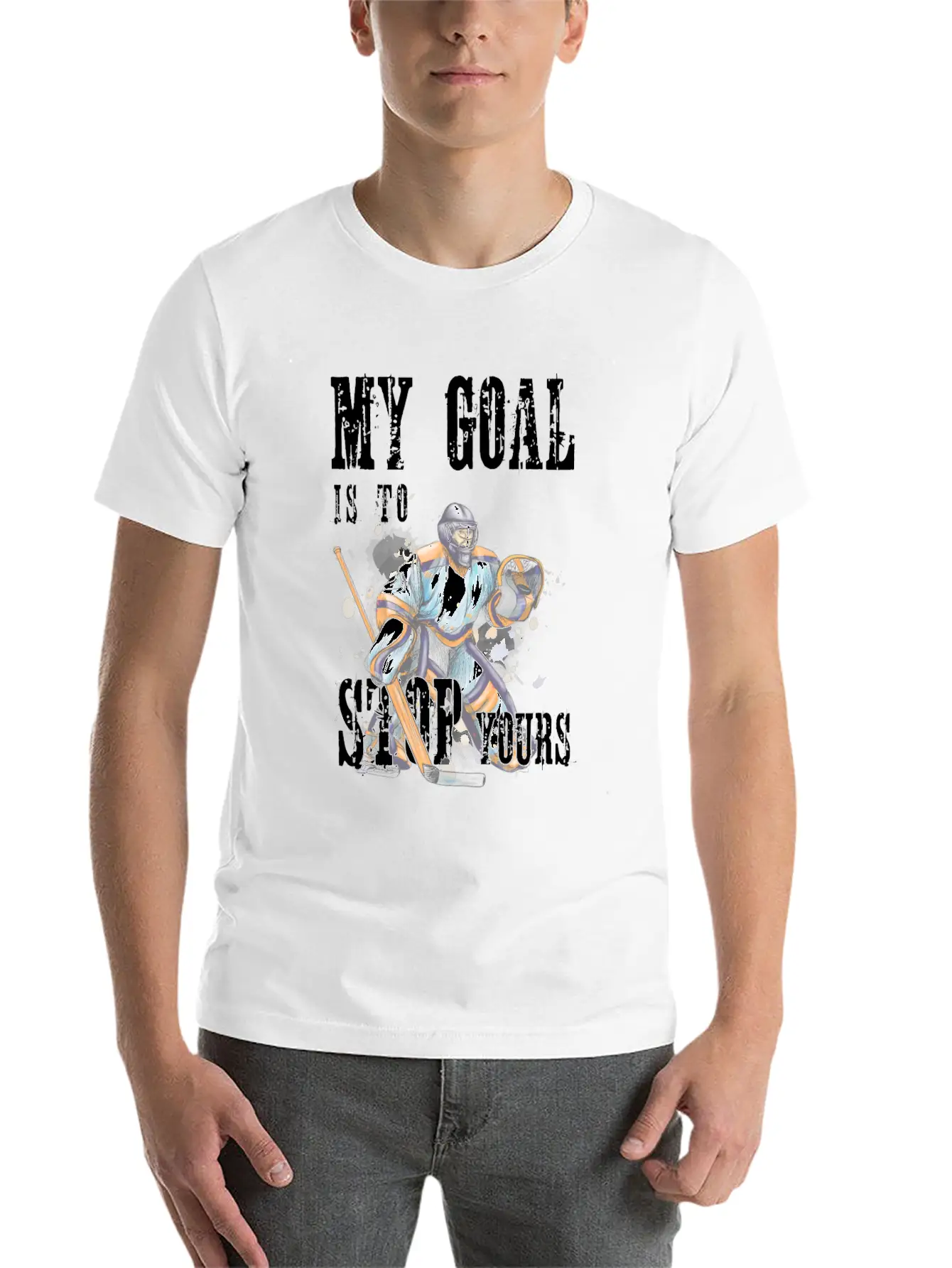 My Goal Is To Stop Yours Hockey Goalie Save Puck Essential Unisex Summer Tee – Soft Cotton Casual Fit