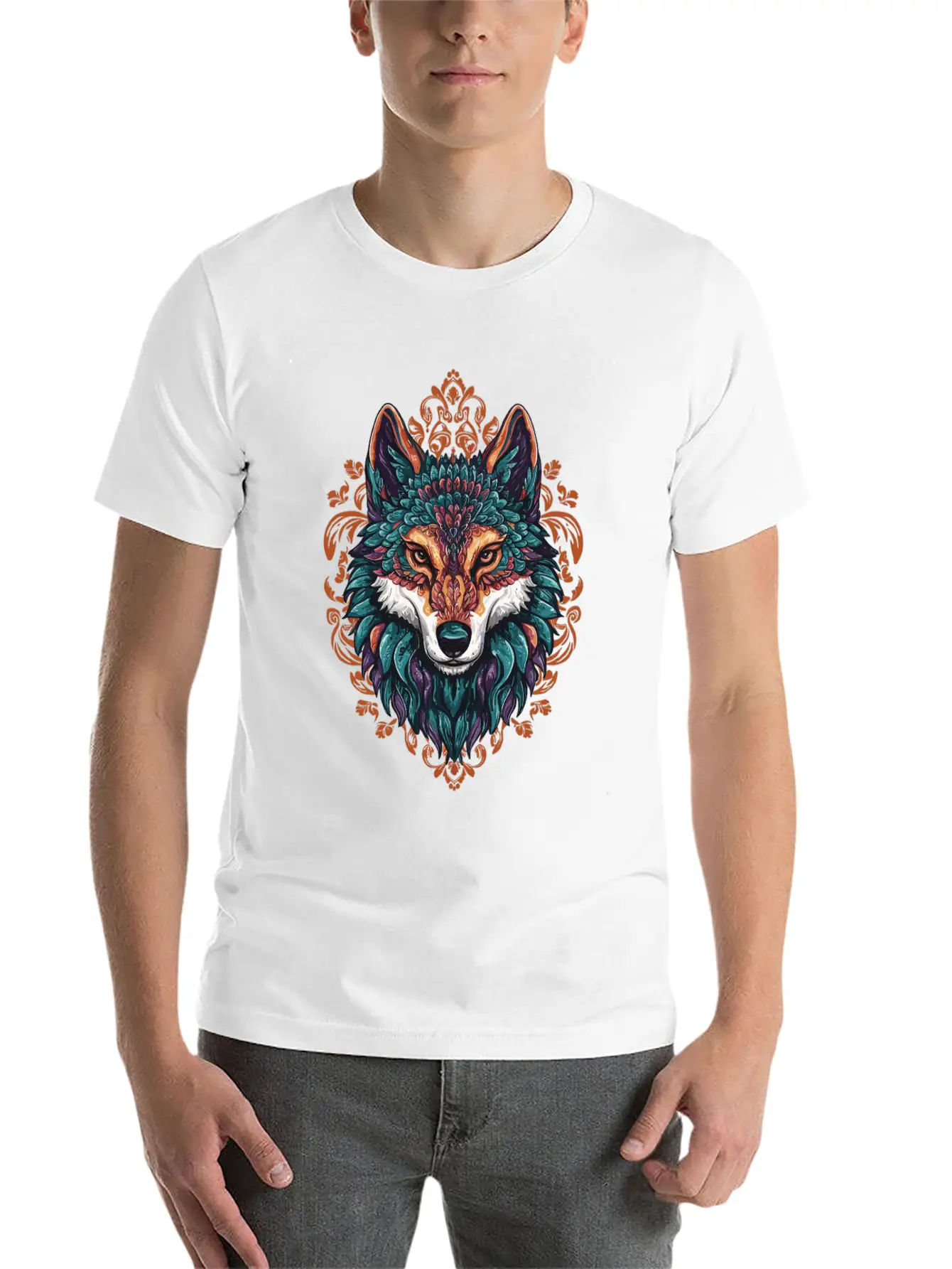 Mystic Wolf – Boho & Mandala Art Unisex Short Sleeve Soft Cotton T-Shirt – Casual Everyday Wear