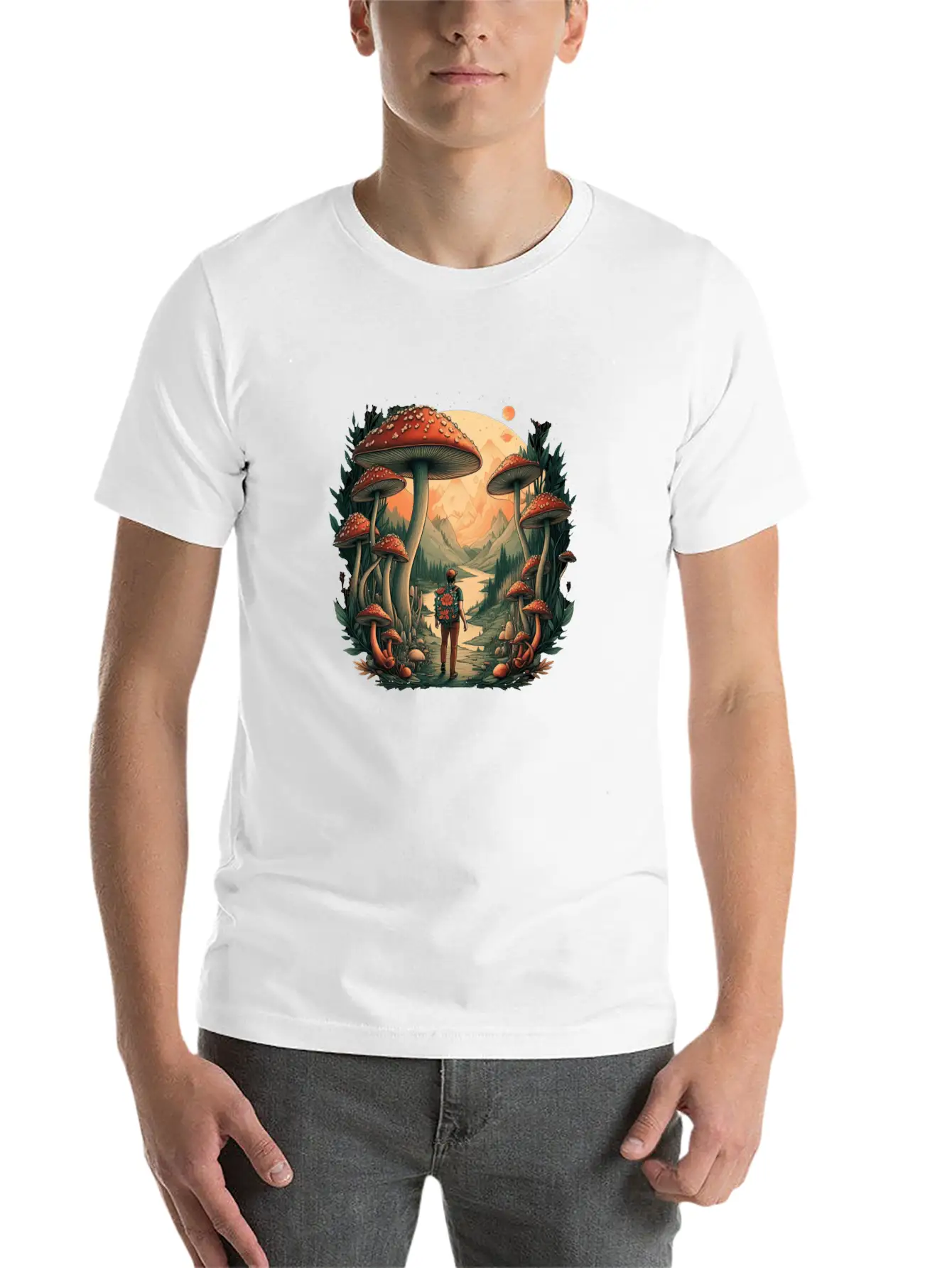 Mystical Forest | Mushroom Wanderer Stylish Everyday T-Shirt – Unisex Basic Cotton Tee