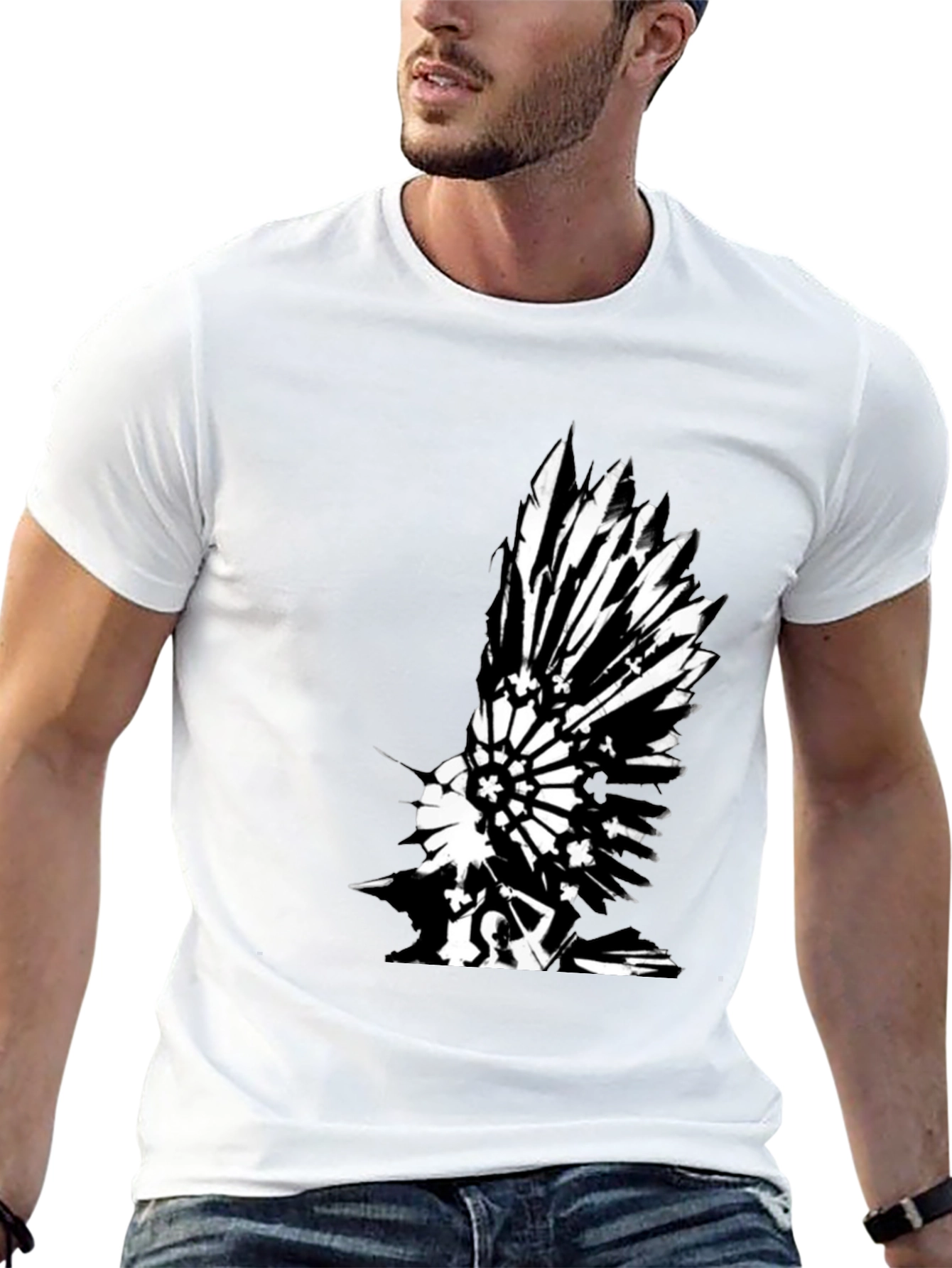 Black T-Shirt with Graphic Bird Print