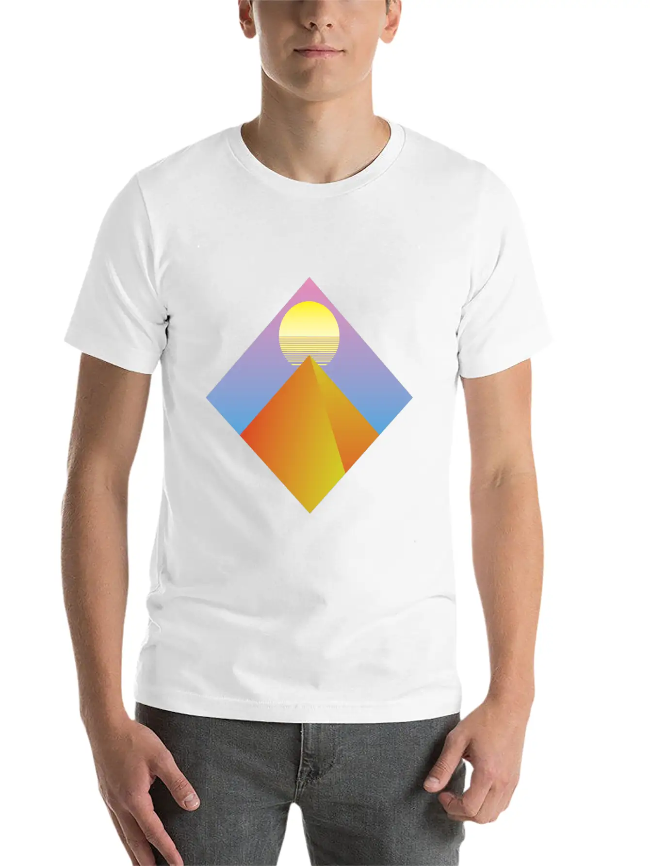 Neon Pyramid - Aesthetic - Vintage Vaporwave Gift Unisex Short Sleeve Soft Cotton T-Shirt – Casual Everyday Wear