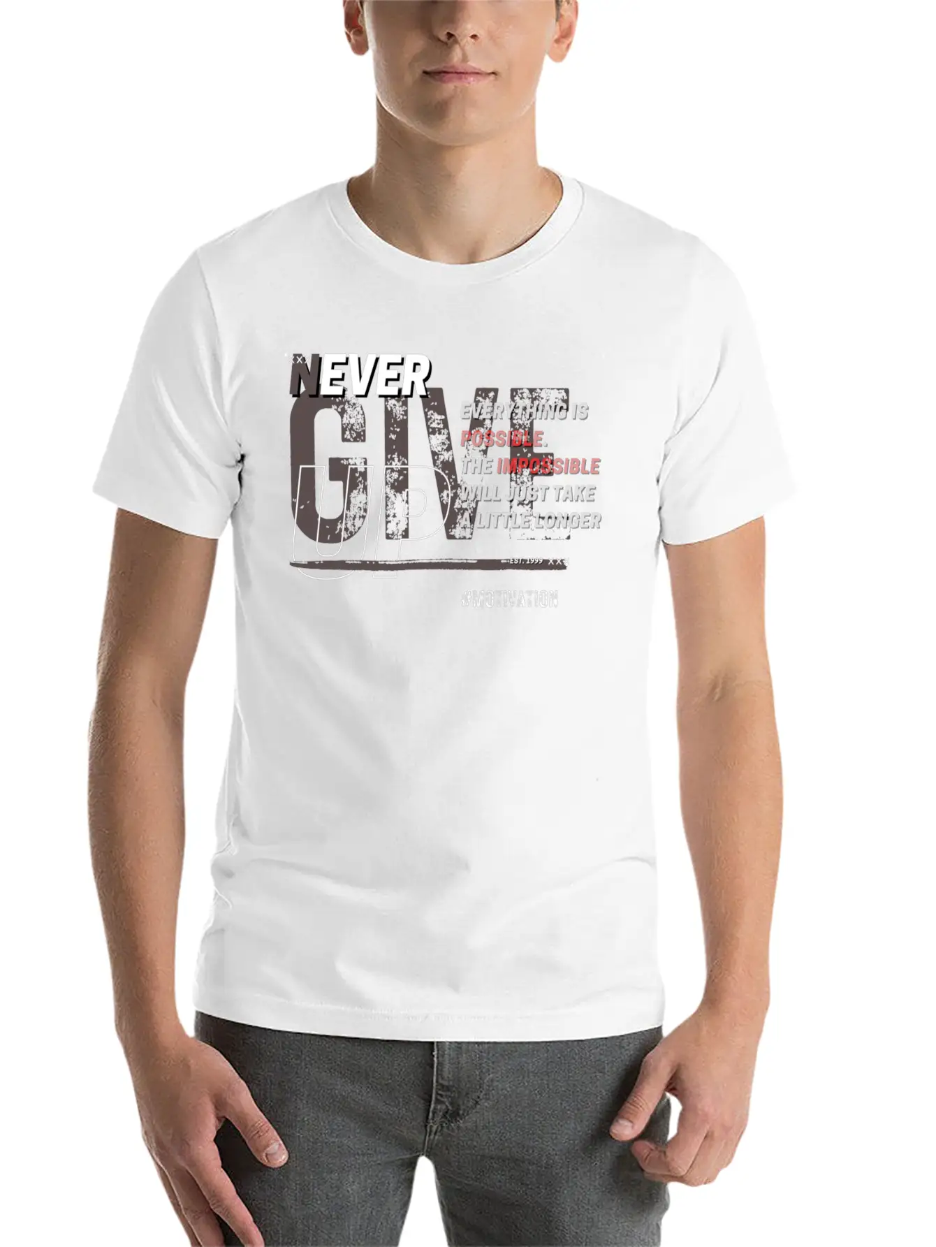 NEVER GIVE UP Unisex Short Sleeve Soft Cotton T-Shirt – Casual Everyday Wear