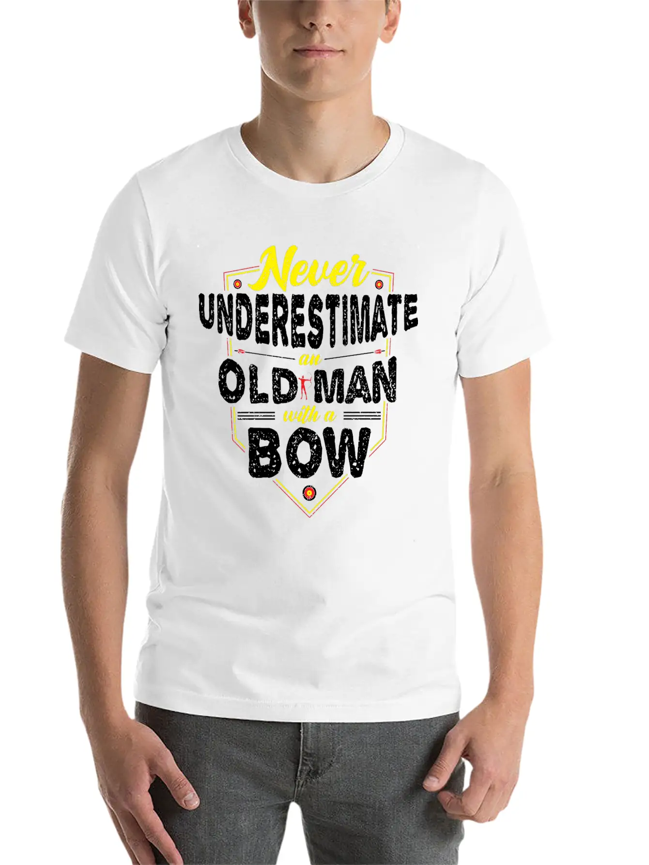 Never Underestimate An Old Man With A Bow - Archer Unisex Short Sleeve Soft Cotton T-Shirt – Casual Everyday Wear