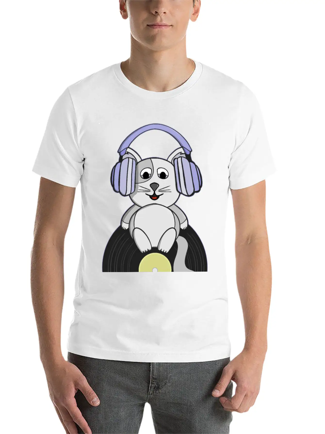 Nostalgic Kitten Who Loves Vinyl Records Essential Unisex Summer Tee – Soft Cotton Casual Fit