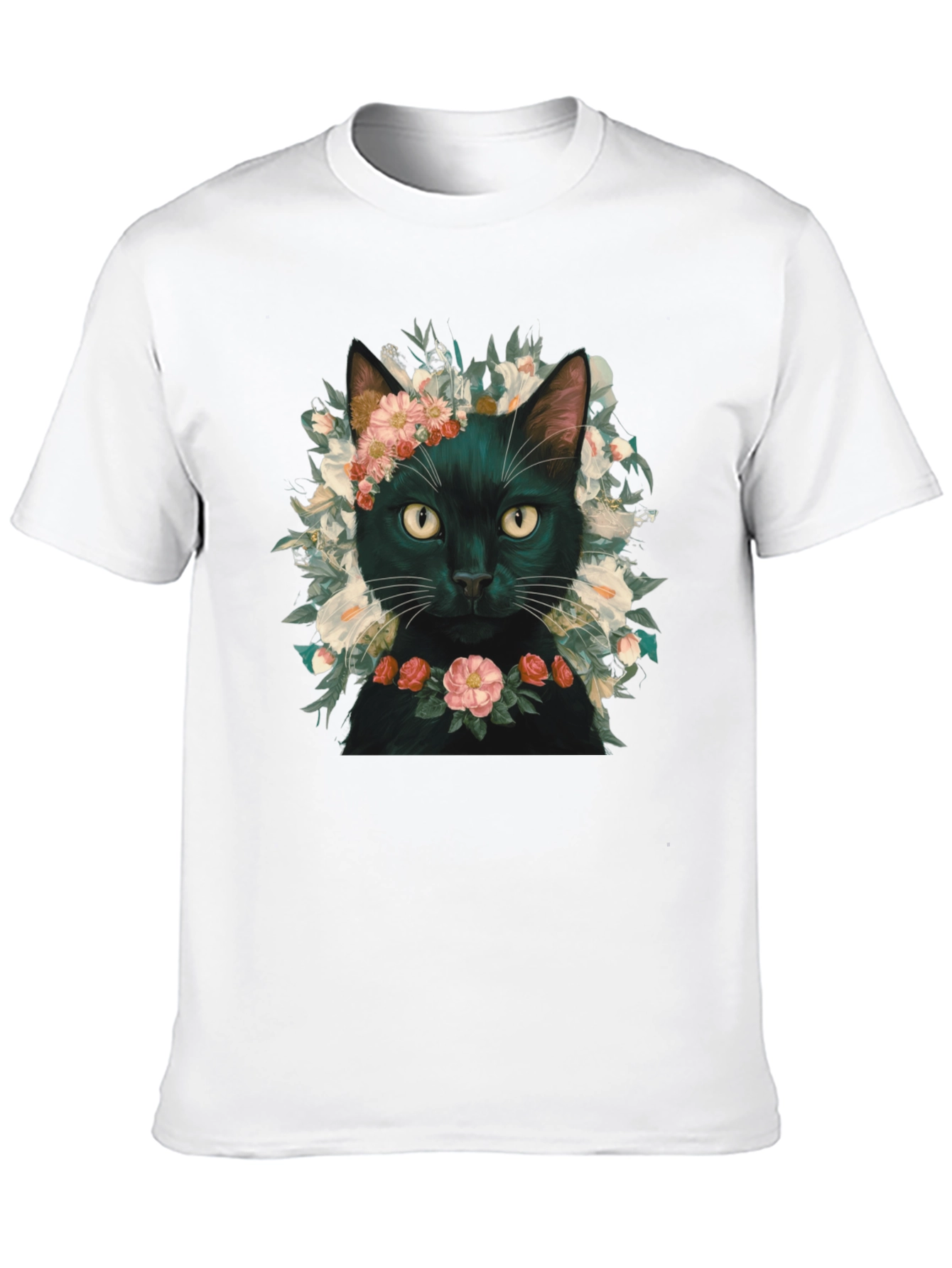Floral Cat T-Shirt - Black