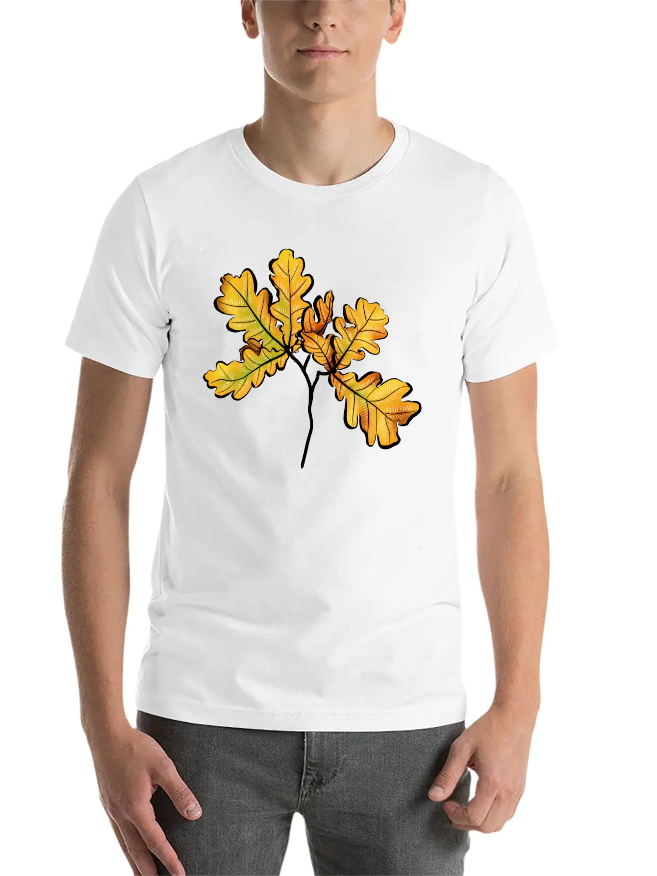 Oak Leaves Autumnal Botanical Art Timeless Short Sleeve Tee – Comfy And Minimalist Design