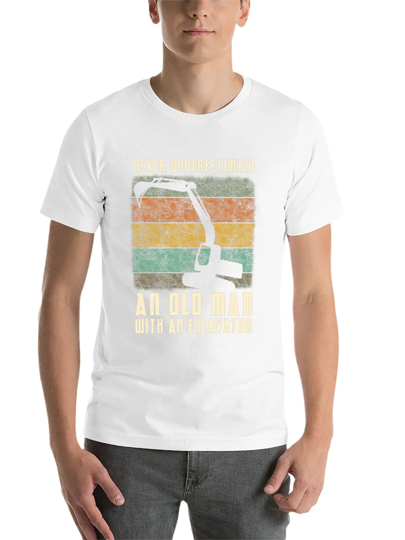 Old Man With An Excavator Shadow Timeless Short Sleeve Tee – Comfy And Minimalist Design