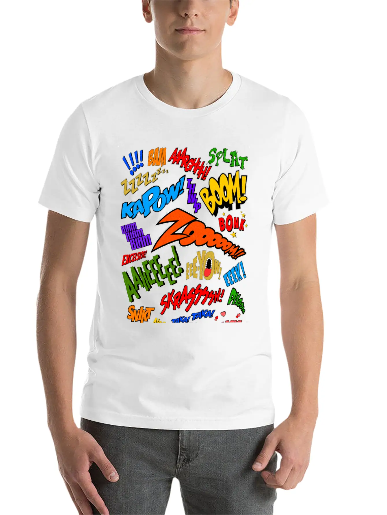 Onomatopoeia Collage Basic Graphic T-Shirt – Daily Comfort In Soft Cotton