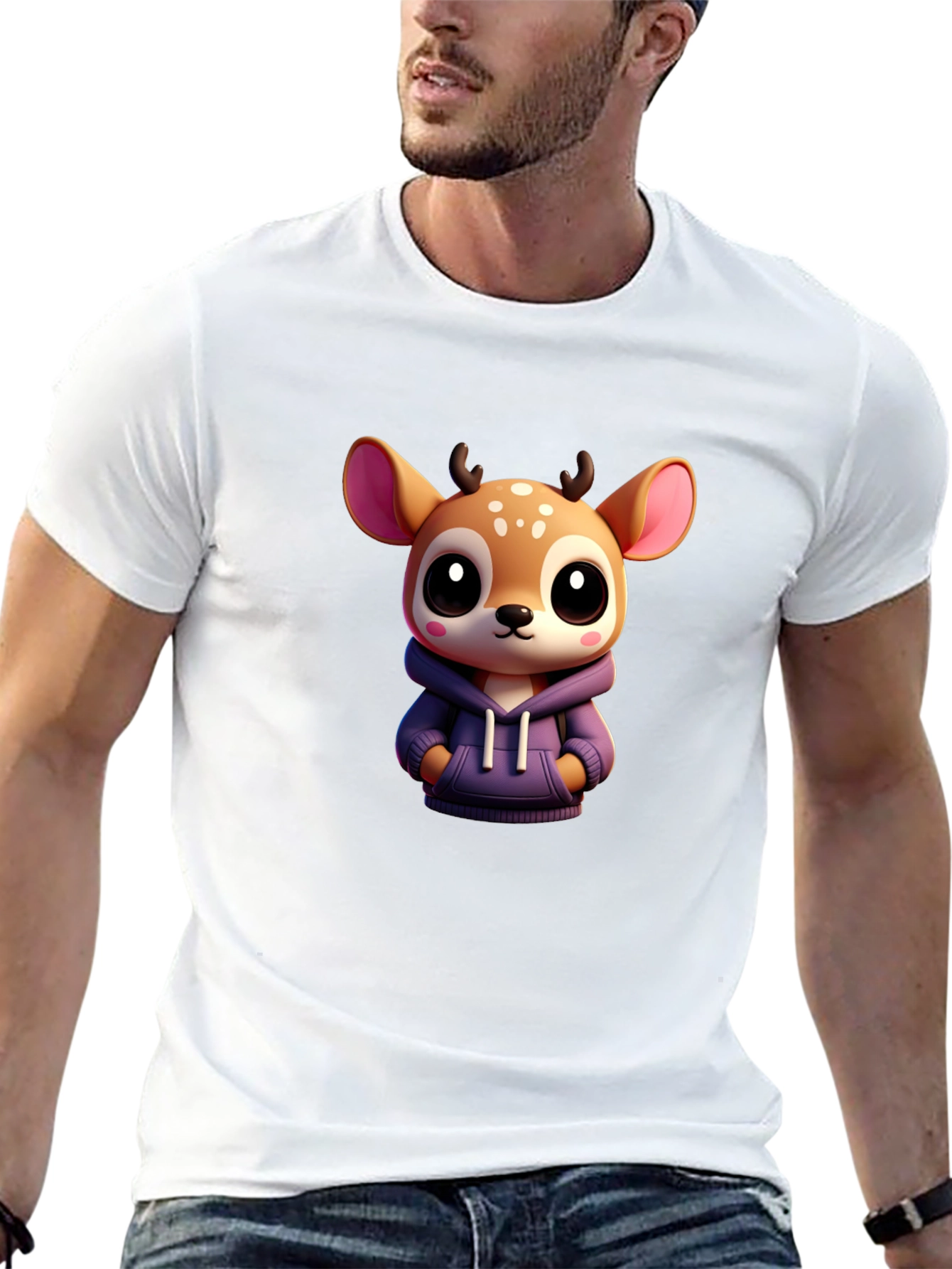 Cute Deer Graphic Tee - Soft Black Cotton
