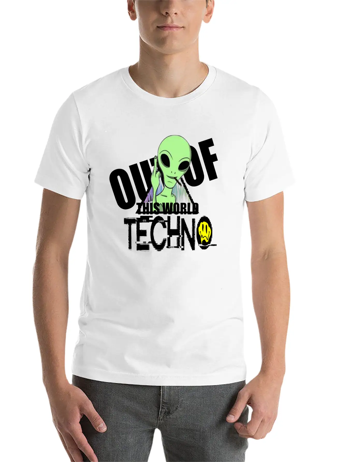 Out Of This World Techno Rave Face Unisex Short Sleeve Soft Cotton T-Shirt – Casual Everyday Wear