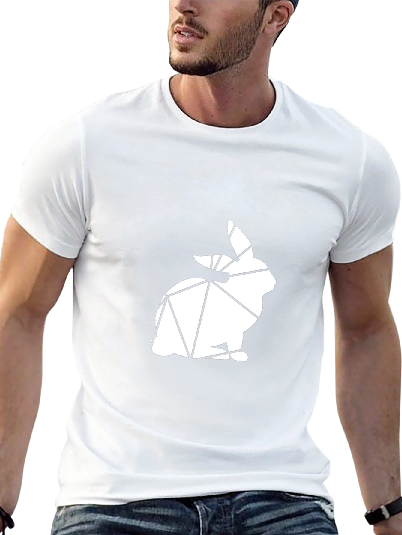 Geometric Bunny Graphic Tee - Black Cotton Blend